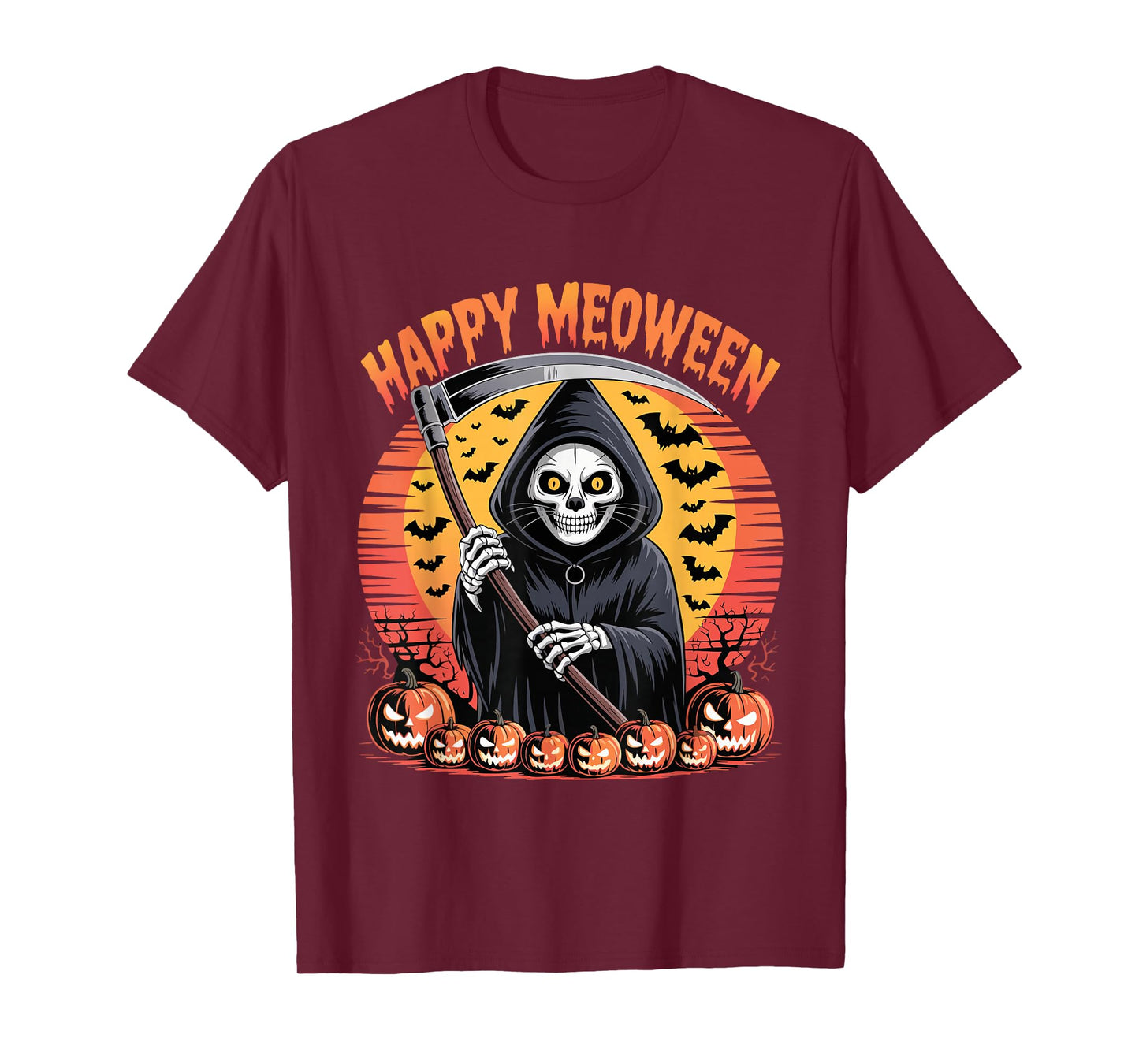 Vintage Happy Meoween Spooky Cat Lover Halloween T-Shirt