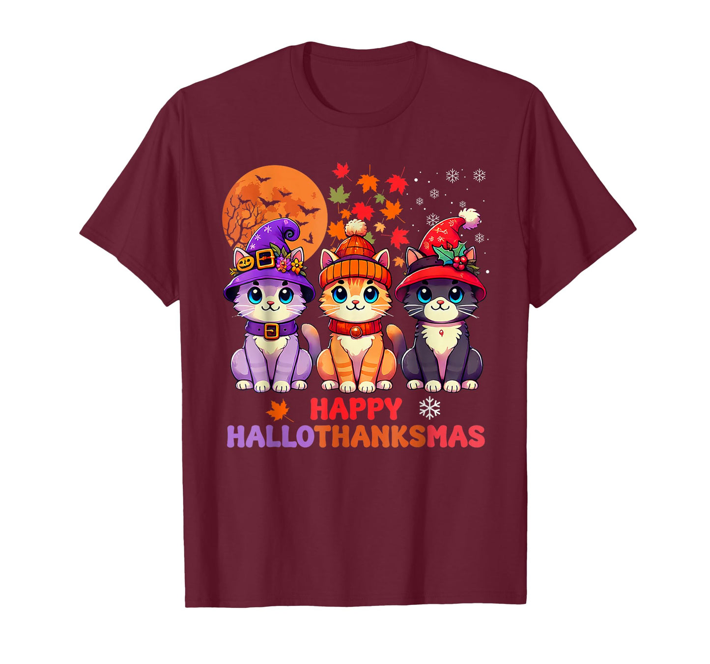 Halloween Thanksgiving Christmas Happy HalloThanksMas Cats T-Shirt