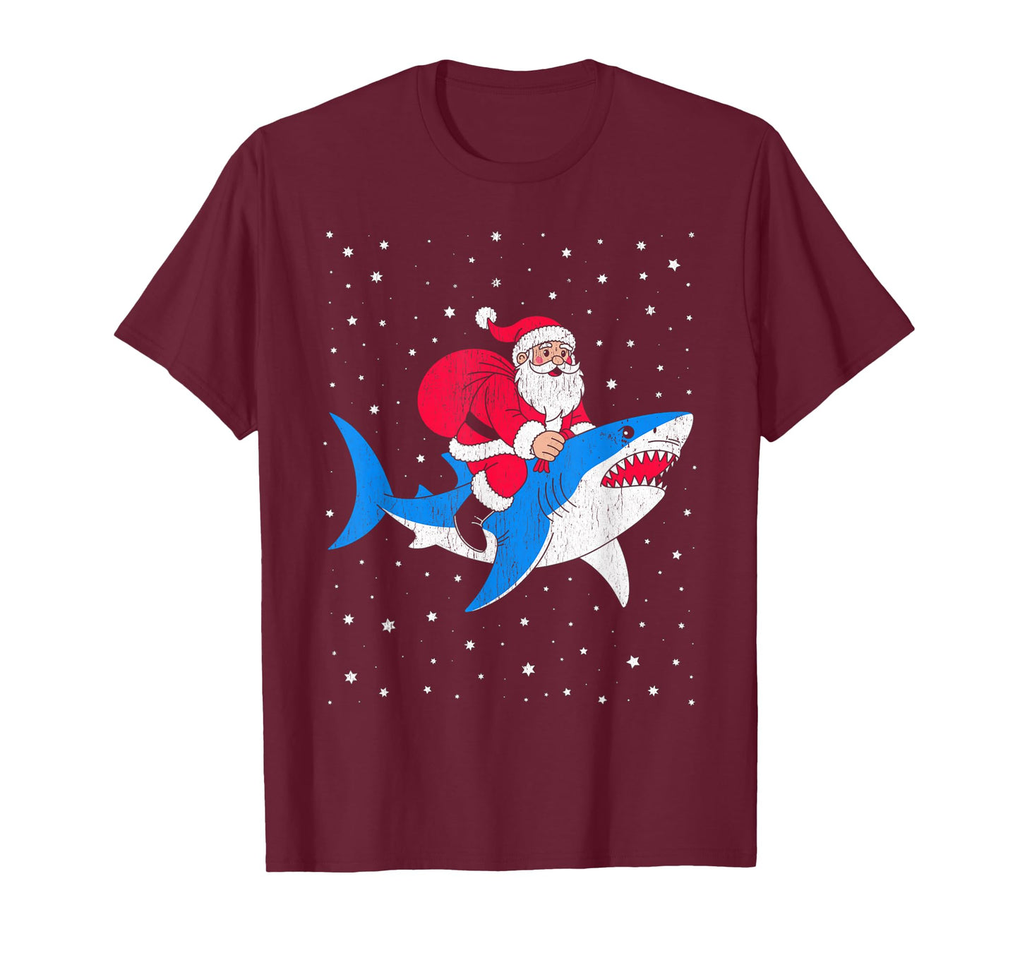 Funny Santa Riding Shark Christmas T-Shirt