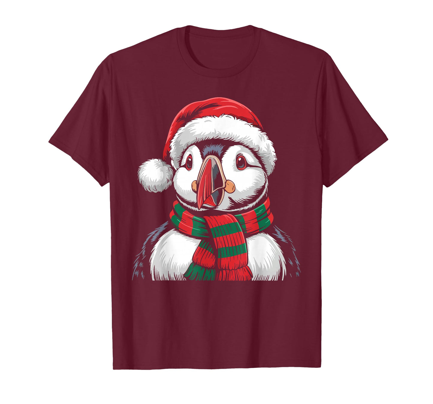 Puffin Xmas Santa Hat Scarf Christmas Costume T-Shirt