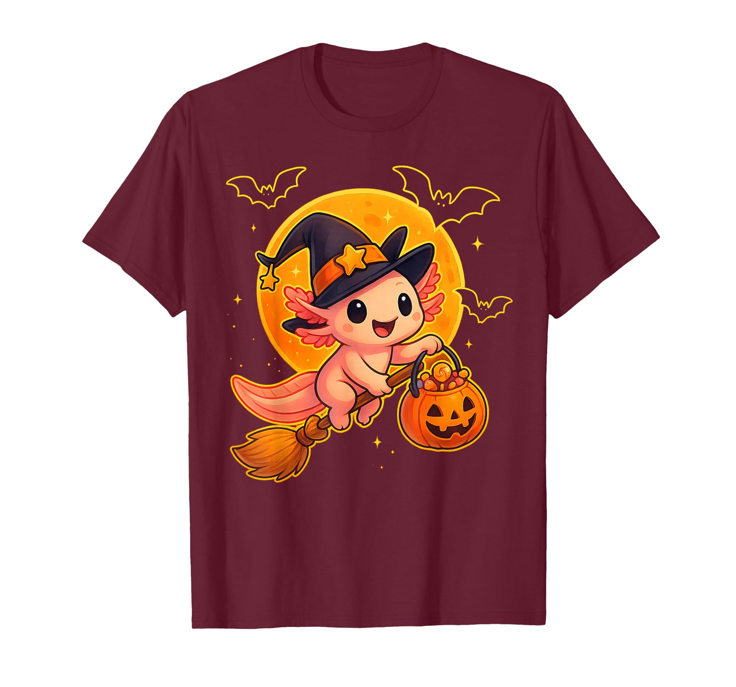 Cute Axolotl Witch Pumpkin Halloween Costume Boys Girls T-Shirt