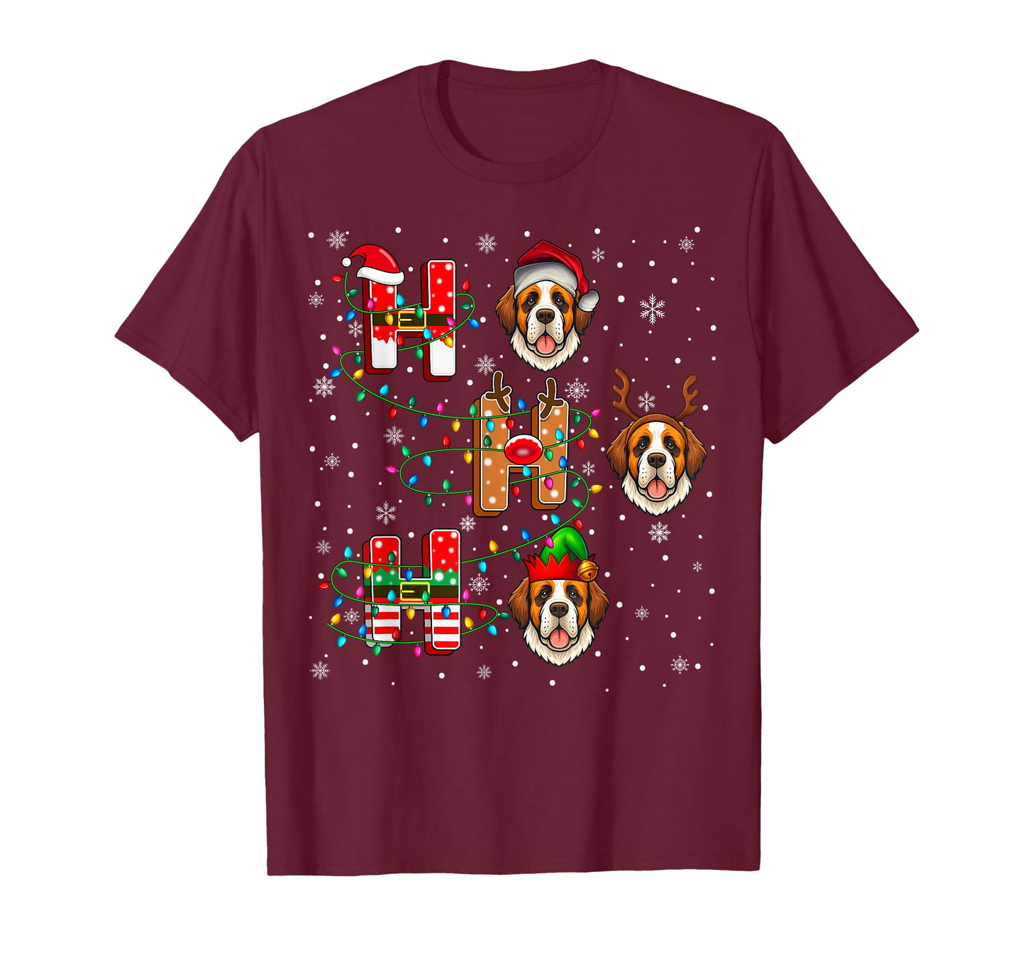 Ho Ho Ho Santa Reindeer Elf Matching Saint Bernard Dog Xmas T-Shirt