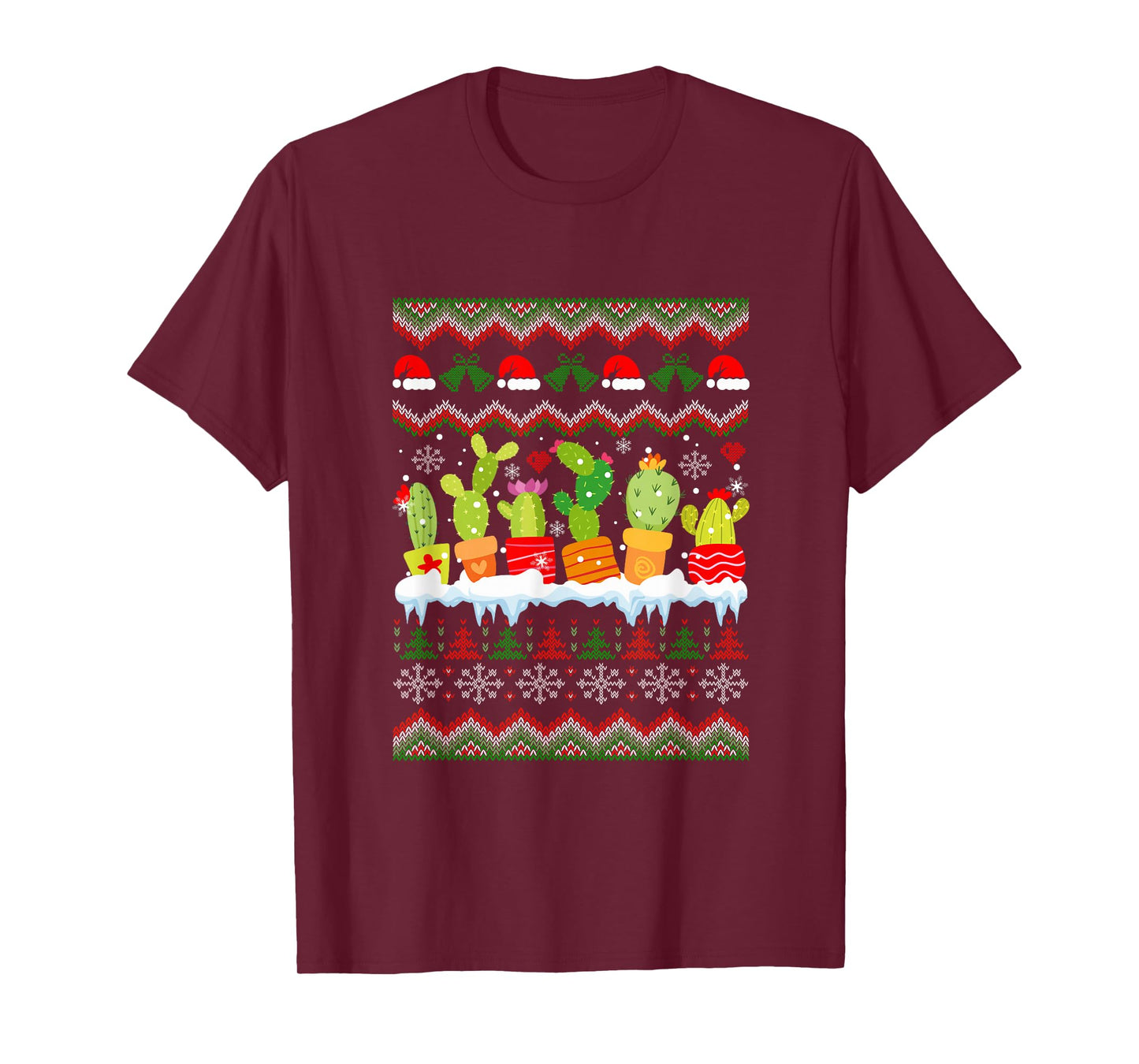 Colorful Cactus Collection Christmas Sweater Santa Gardener T-Shirt