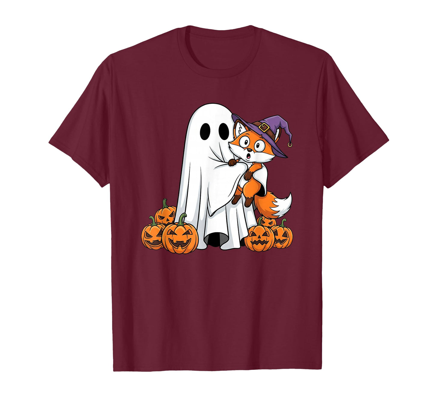 Funny Ghost Fox Pumpkin Halloween Kids Mens Womens T-Shirt