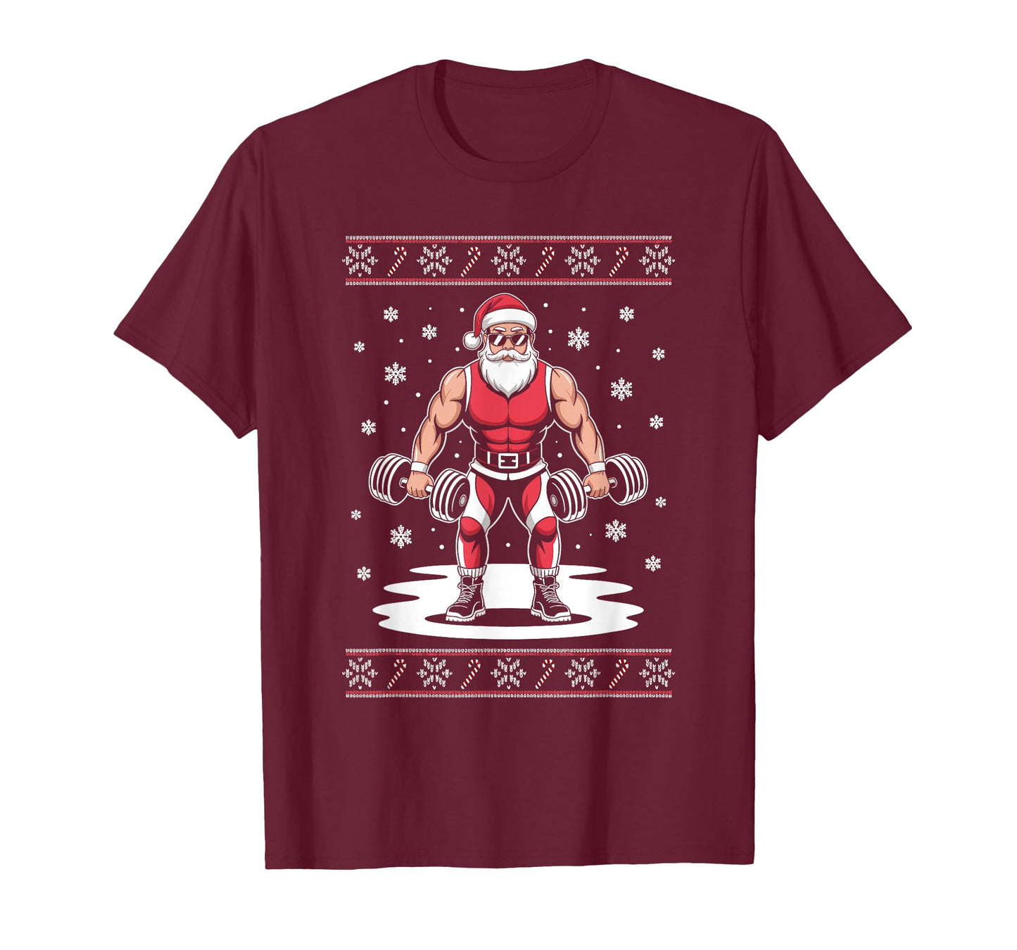 Santa Weightlifting Ugly Christmas Sweater Fitness Deadlift T-Shirt