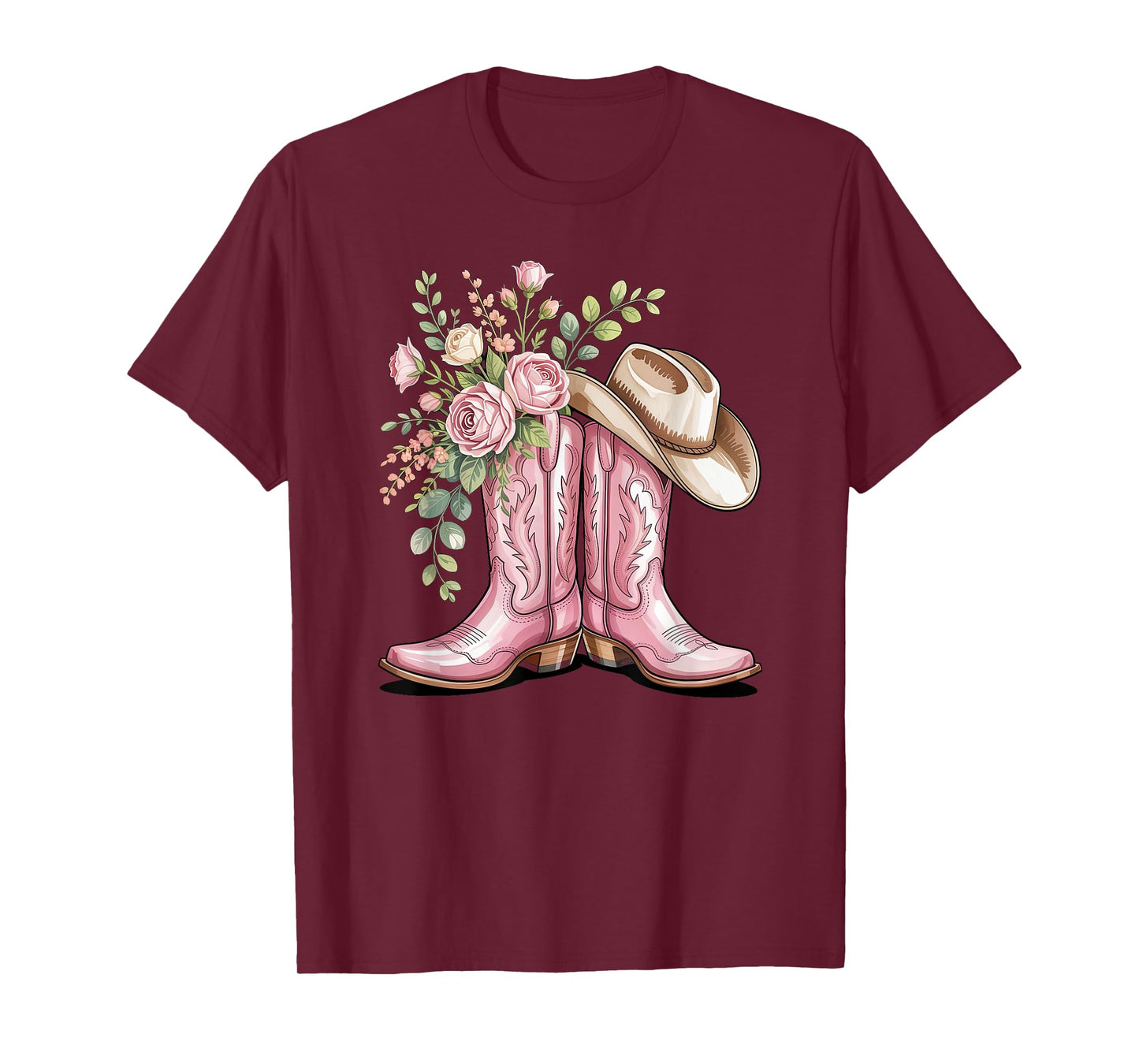 cowboy boot western country cowgirl flowers girl pink woman T-Shirt