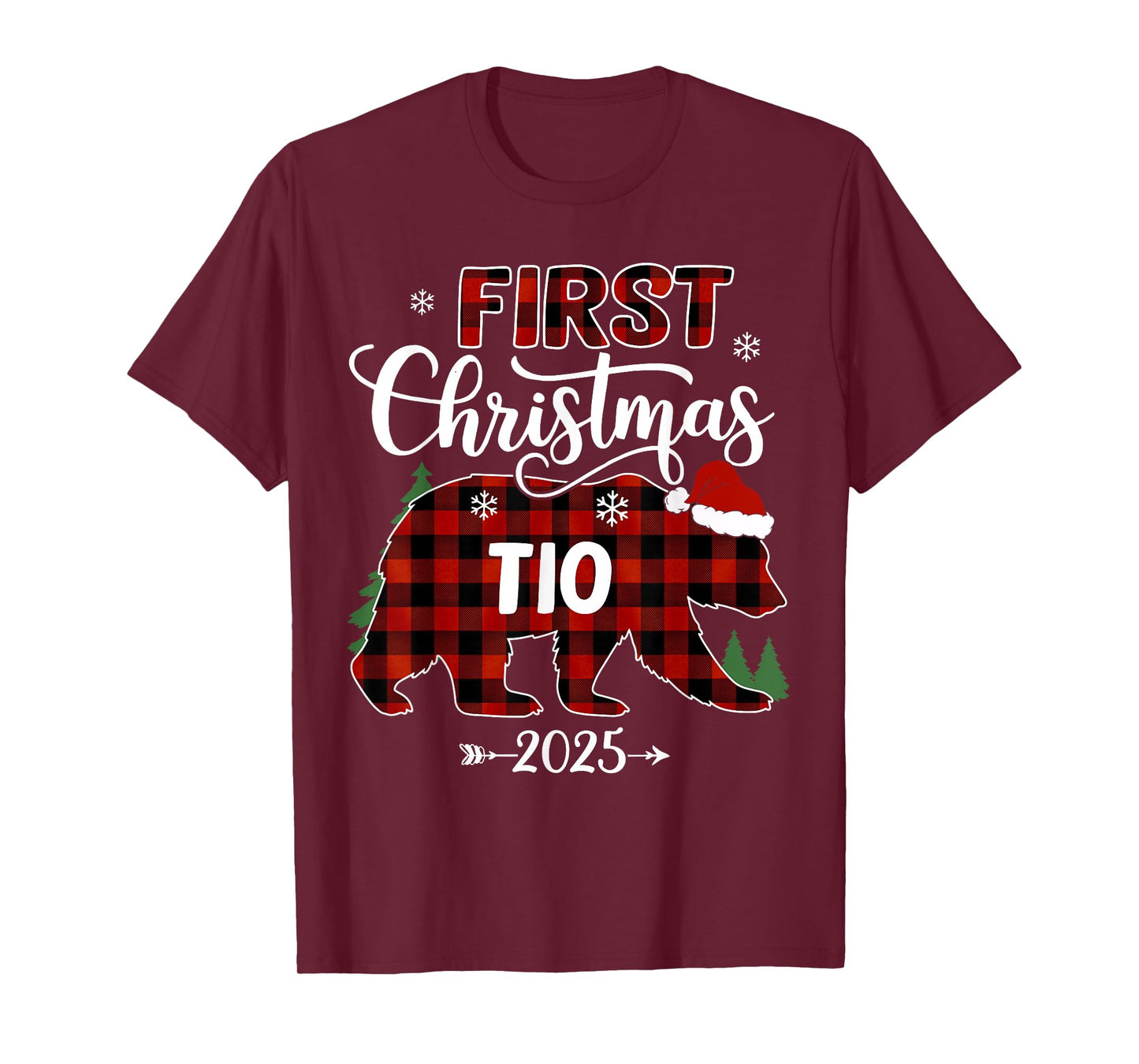 Pregnancy First Christmas TIO Red Plaid Bear Santa 2025 T-Shirt