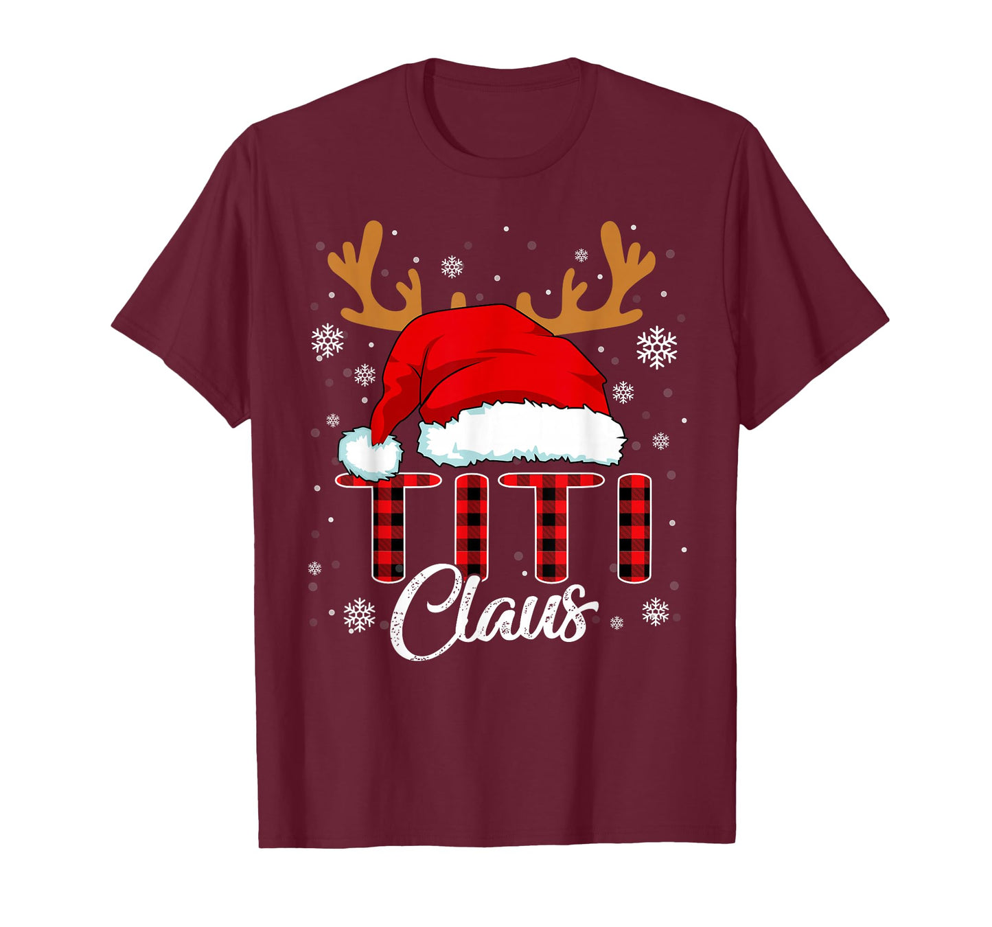 Titi Claus Santa Hat Christmas Red Plaid Matching Family T-Shirt