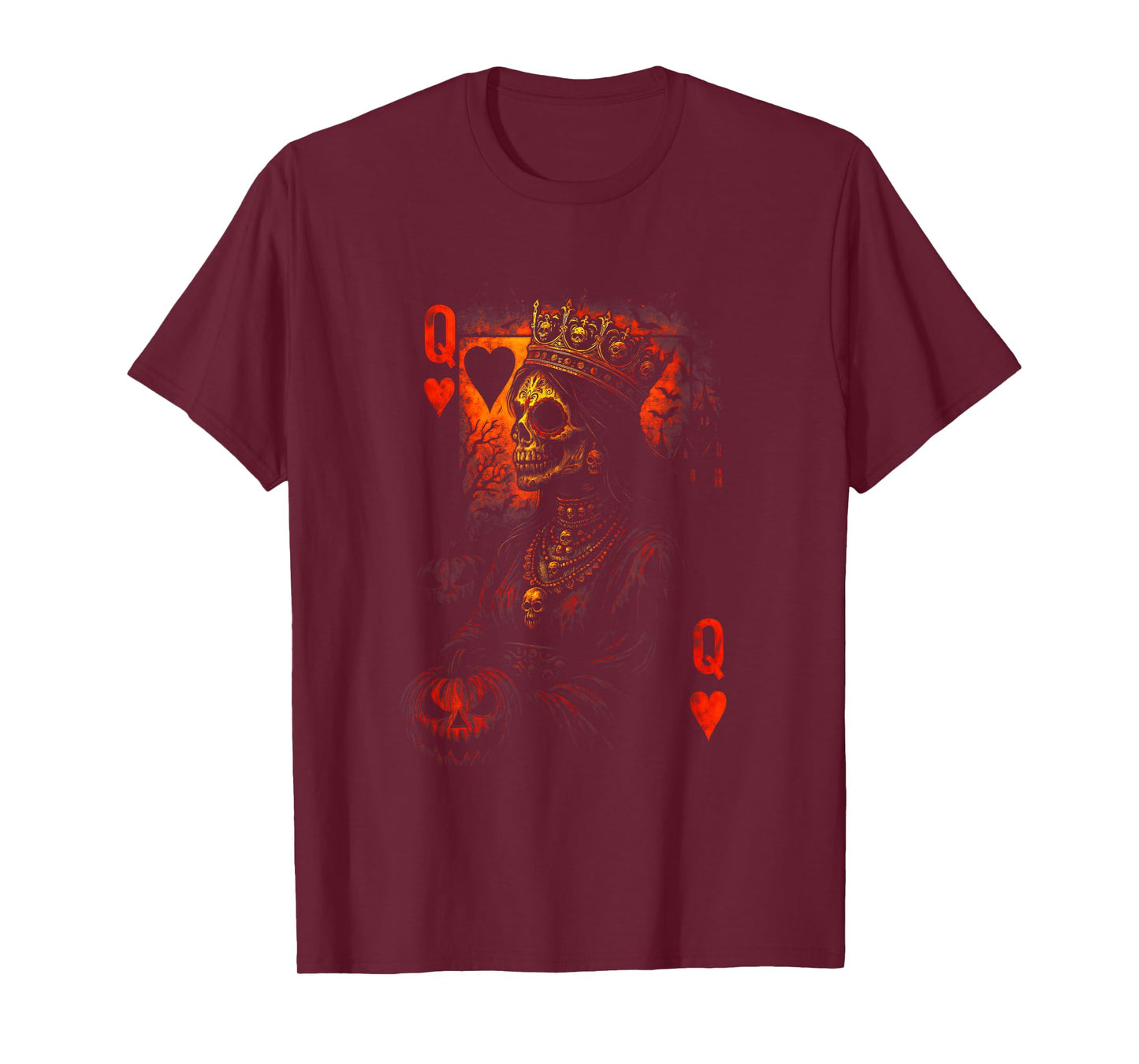 Queen of Hearts Halloween Vintage Crown of Skulls Card Deck T-Shirt