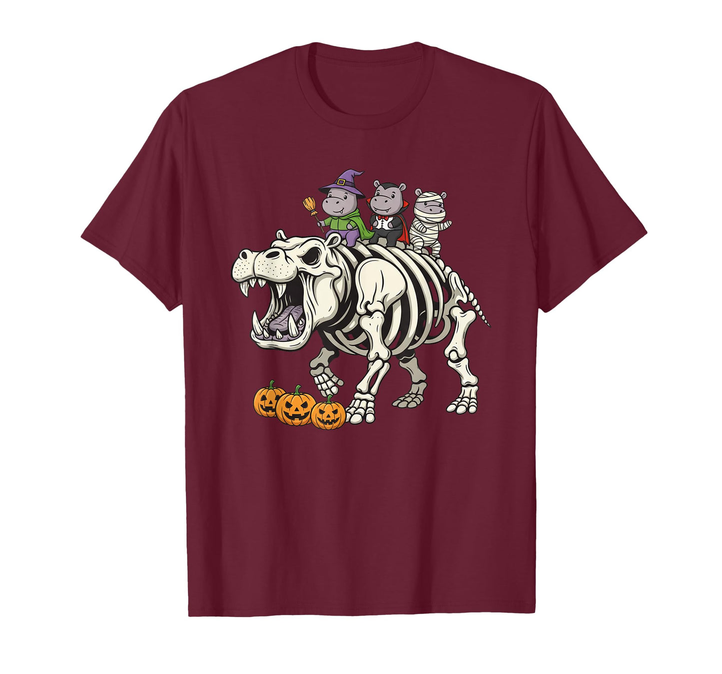 Funny Hippo Skeleton Mummy Witch Halloween Kids Mens Womens T-Shirt