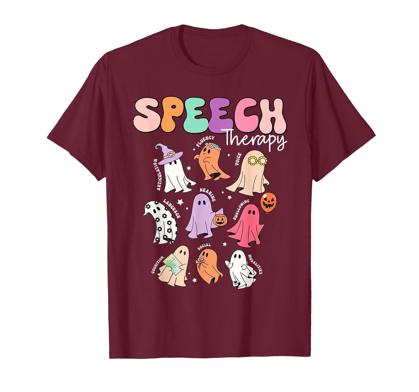 Retro SLP Ghost Halloween Speech Therapy Autumn Fall T-Shirt