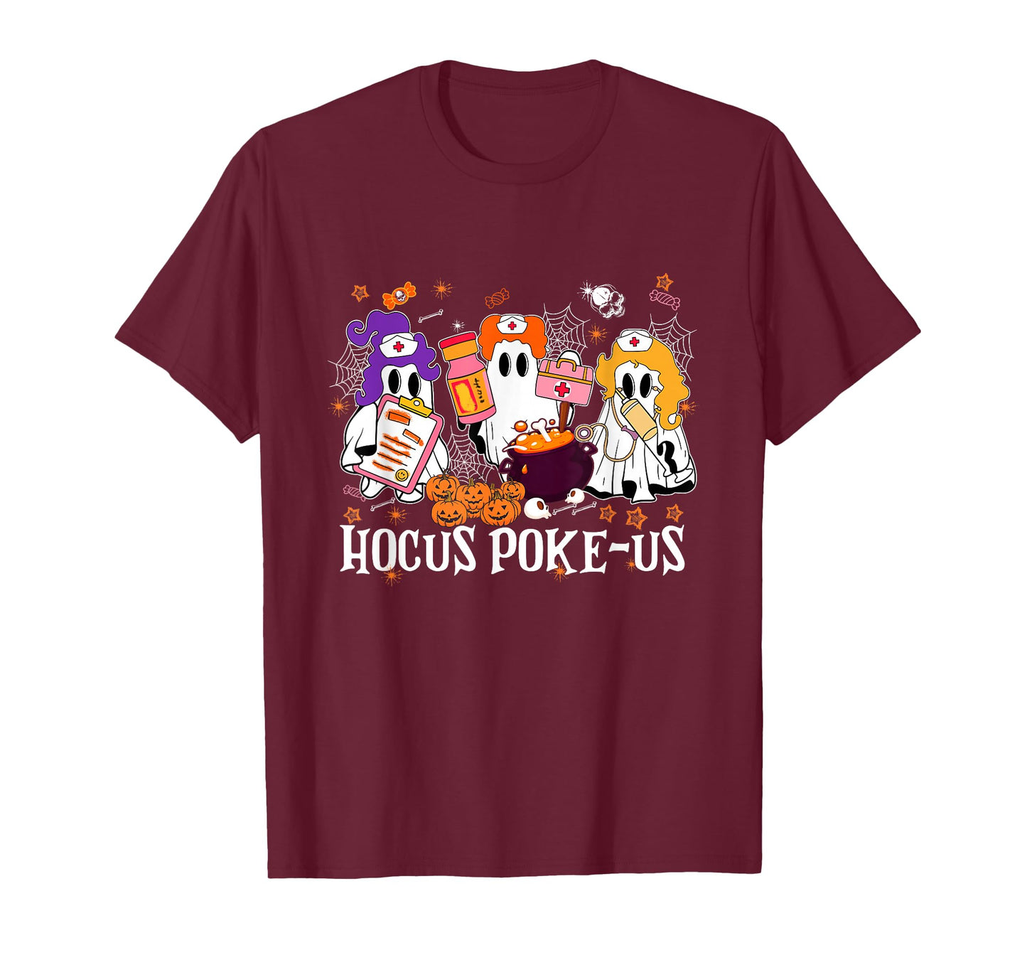 Halloween Ghost Nurse Hocus Poke Us Costume Scrub Top Women T-Shirt