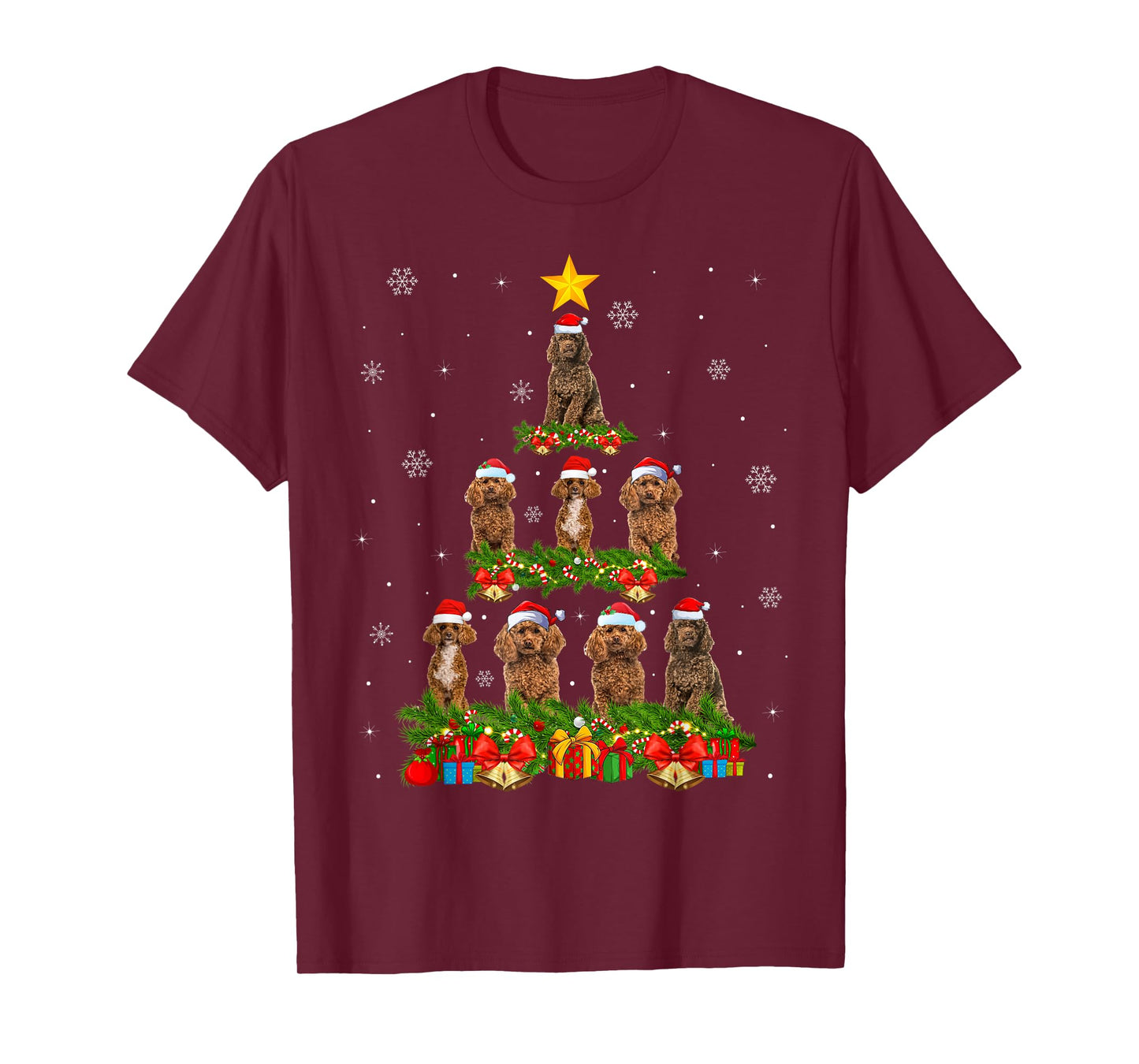 Poodle Christmas Tree Lights Santa Pet Dog Lover Xmas T-Shirt