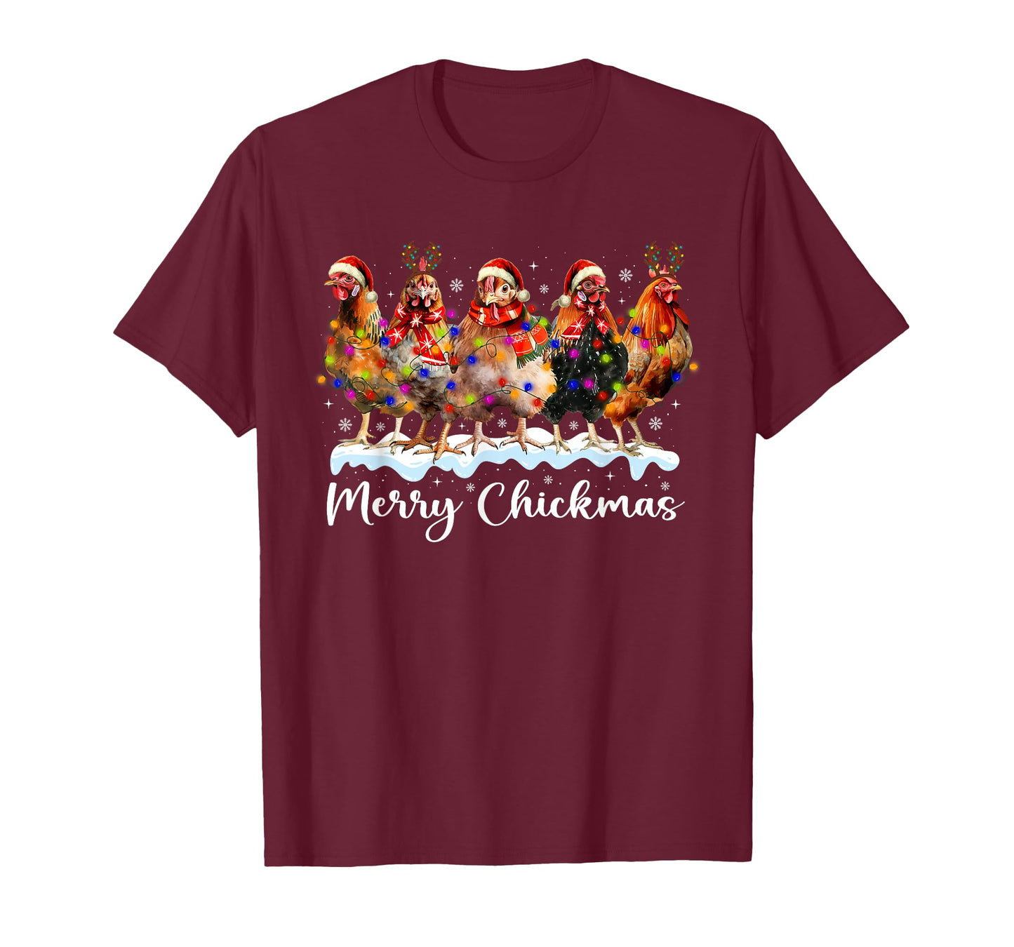 Merry Chickmas Chicken Farmer Santa Hat Xmas Light Men Women T-Shirt