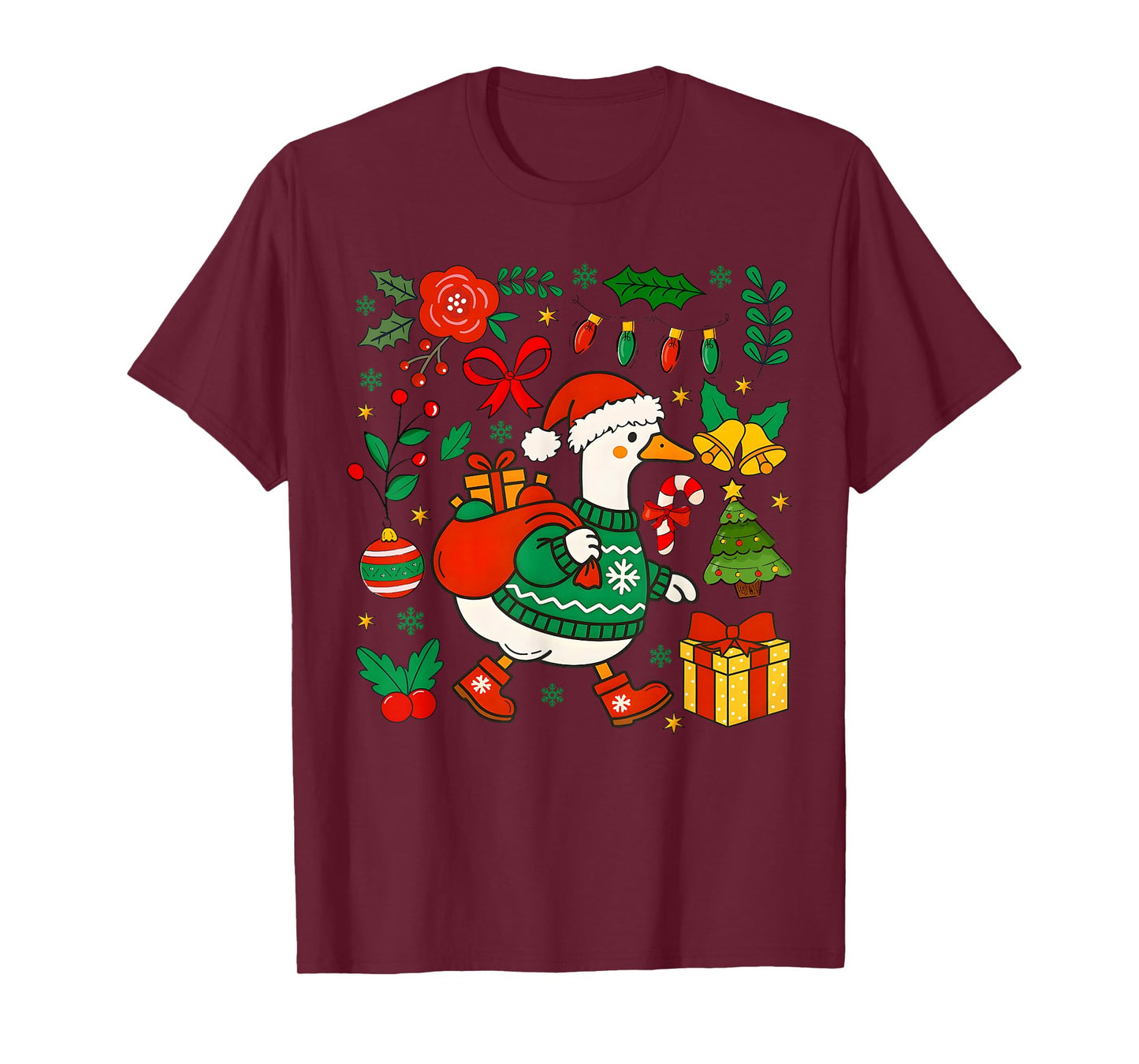 Funny Santa Silly Goose Merry Goose Xmas Christmas Girly T-Shirt