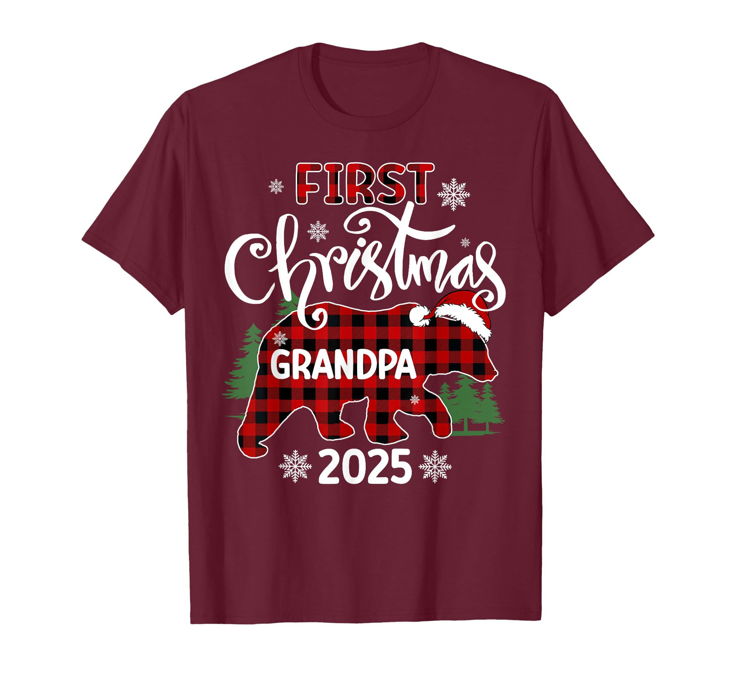 First Christmas Grandpa 2025 Red Plaid Bear Matching Family T-Shirt