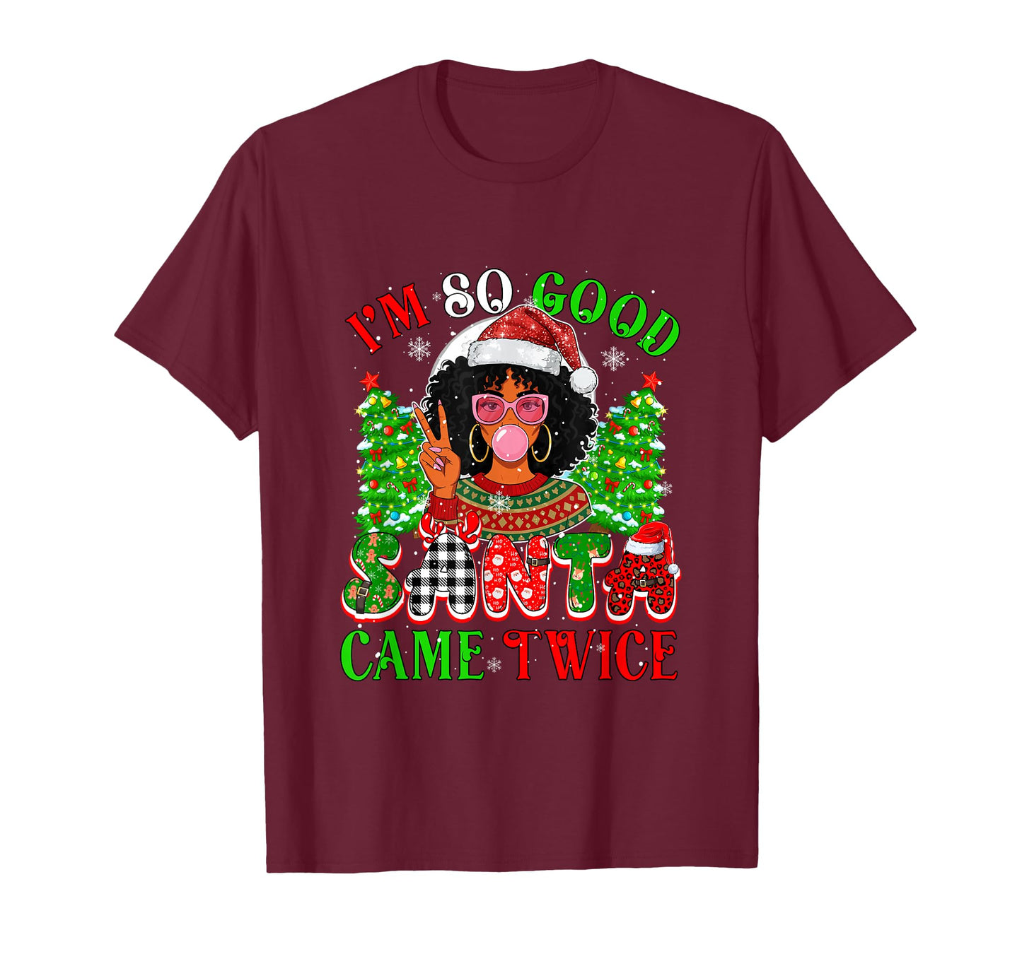 Funny Joke Santa Came Xmas Colorful Leopard Santa Afro Girl T-Shirt
