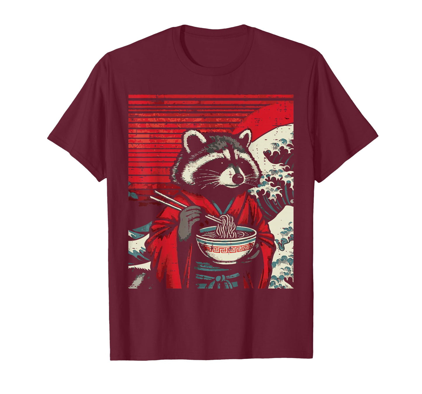 Raccoon Kimono Eating Ramen Japanese Food Art Men Women Kids T-Shirt