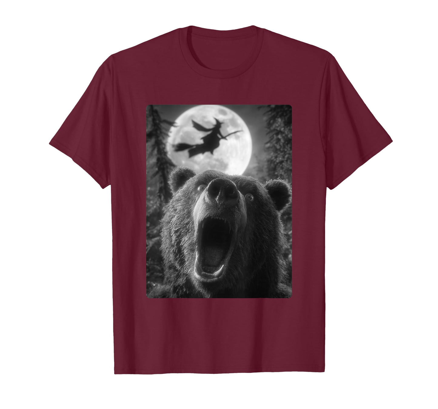 Funny Bear Selfie Full Moon Flying Witch Forest Halloween T-Shirt
