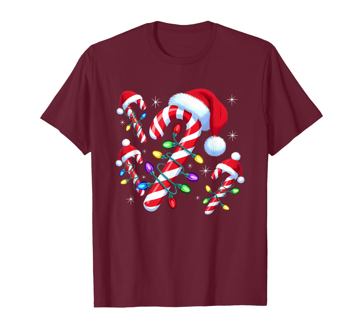 Christmas Candy Cane Santa Hat Xmas Lights Men Women Kids T-Shirt