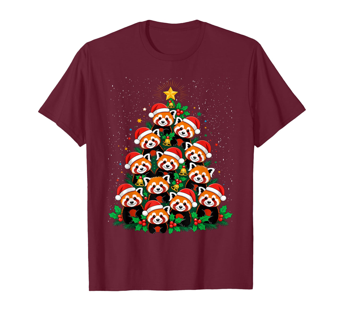 Animal Xmas Tree Santa Hat Red Panda Christmas T-Shirt