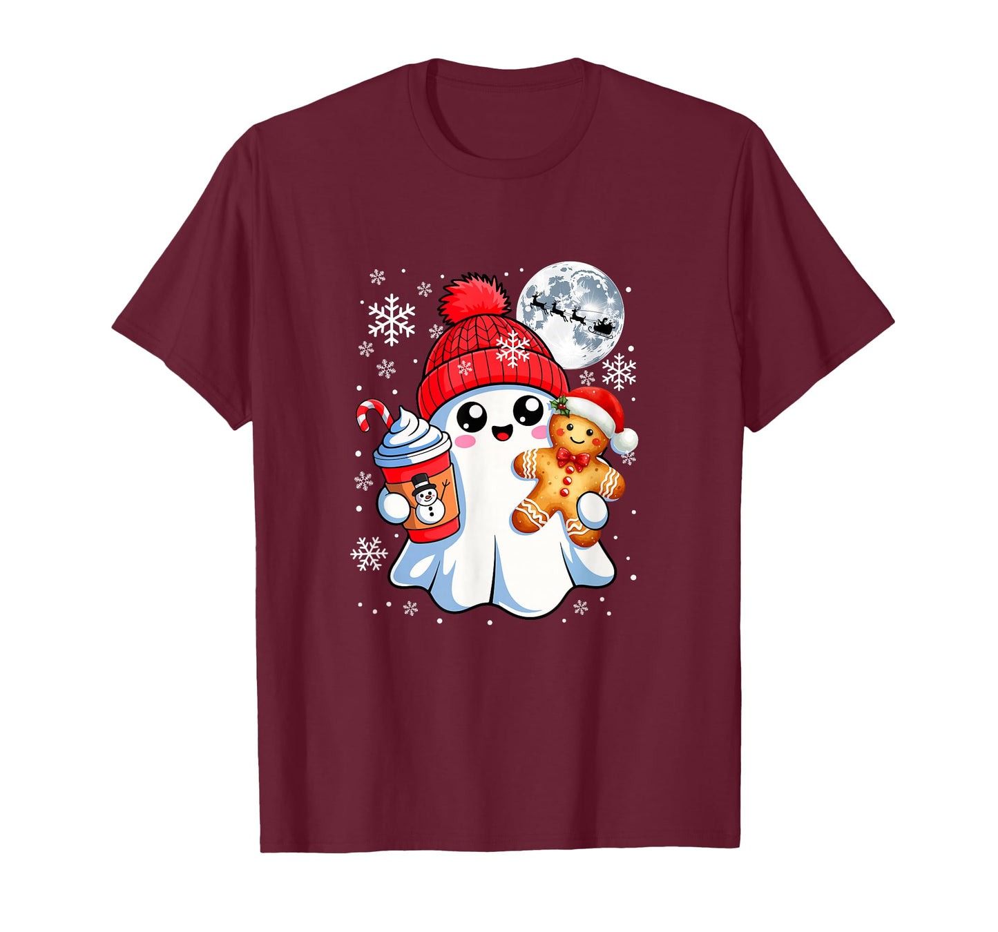Cute Boo Holding Santa Gingerbread Coffee Christmas Family T-Shirt