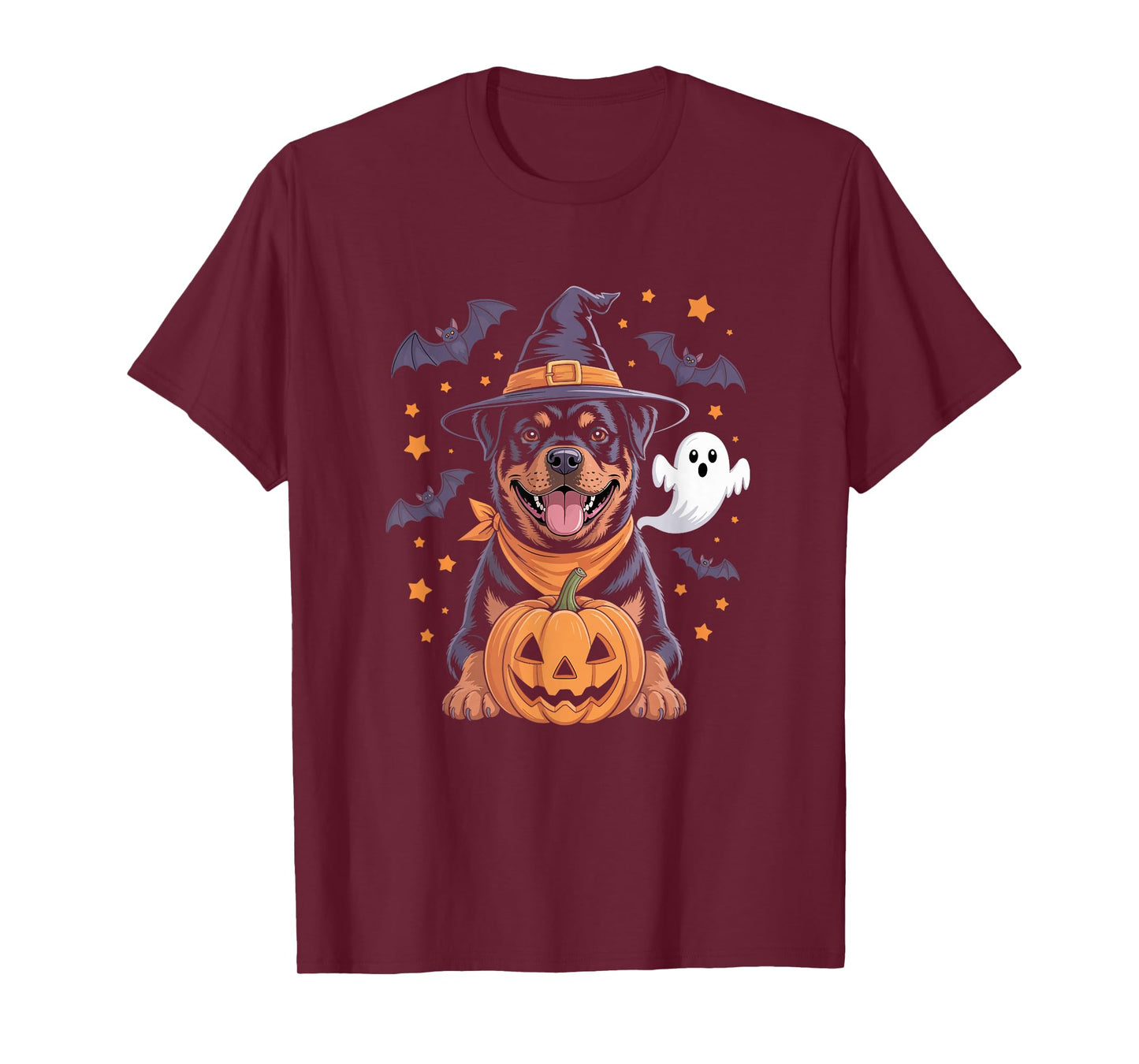 Cute Rottweiler Witch Halloween Pumpkin and Ghost T-Shirt