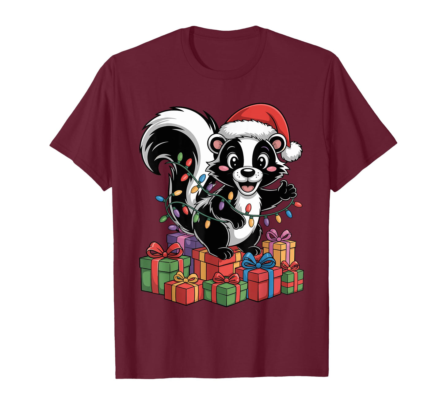 Funny Skunk Santa Hat Animals Lovers Ugly Christmas Pajamas T-Shirt