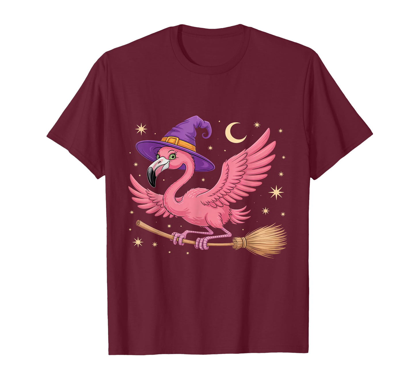 Cute Halloween Flamingo Witch Hat Broom Trick or Treating T-Shirt