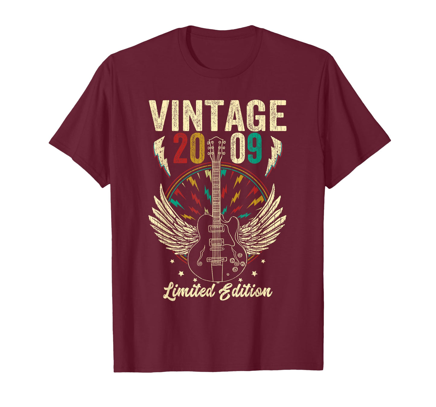 Vintage Born In 2009 16th Birthday Gifts 16 Years Old Guitar T-Shirt