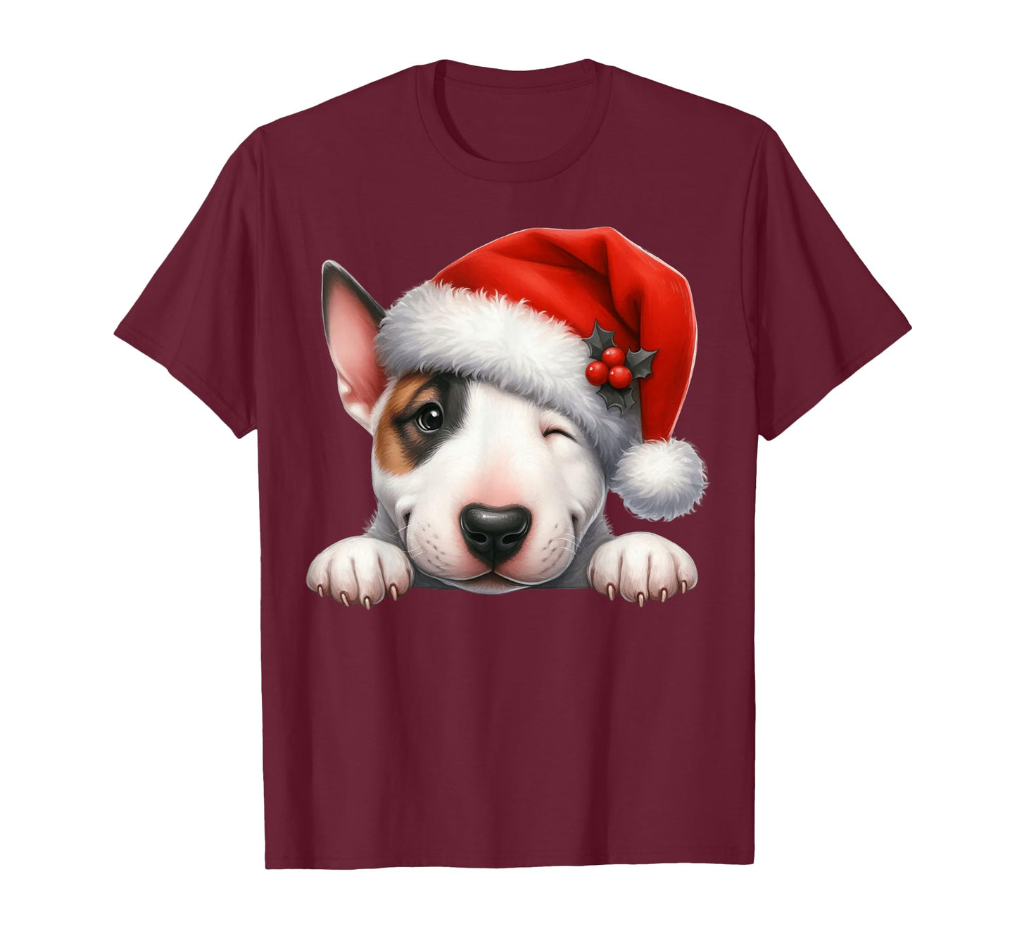 Bull Terrier Dog Christmas Santa Hat Dog Mom Dad T-Shirt