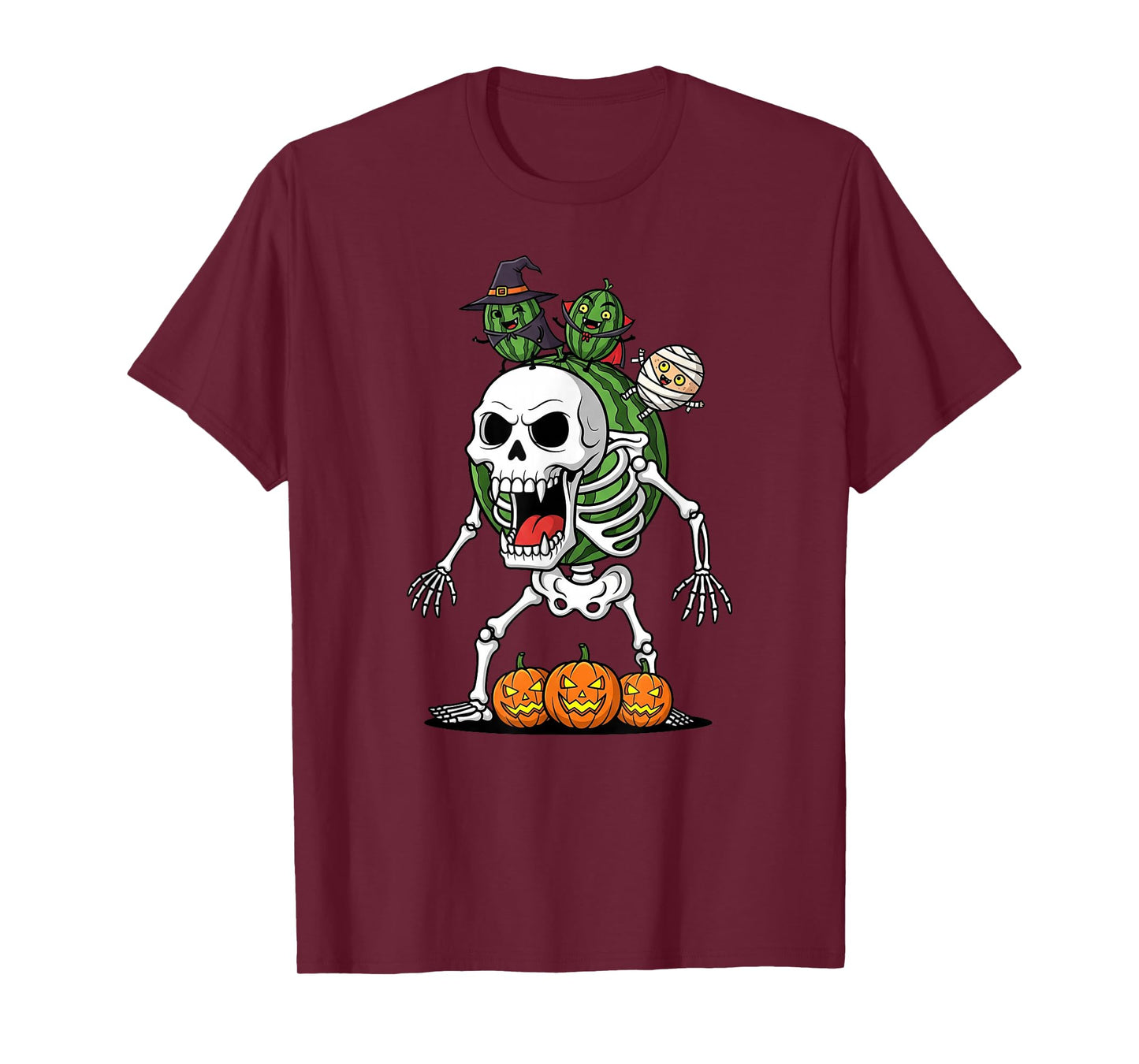 Watermelon Skeleton Mummy Witch Halloween Kids Mens Womens T-Shirt