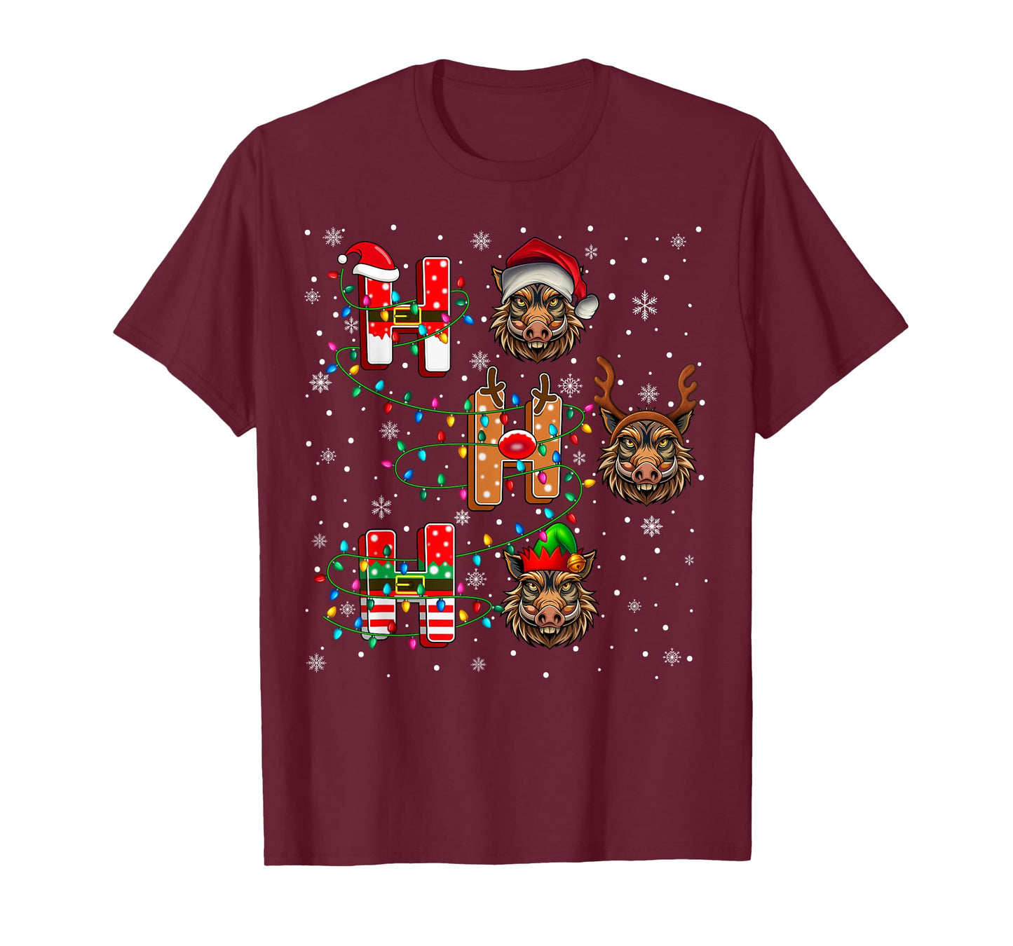 Ho Ho Ho Santa Reindeer Hat Elf Warthog Animal Christmas T-Shirt