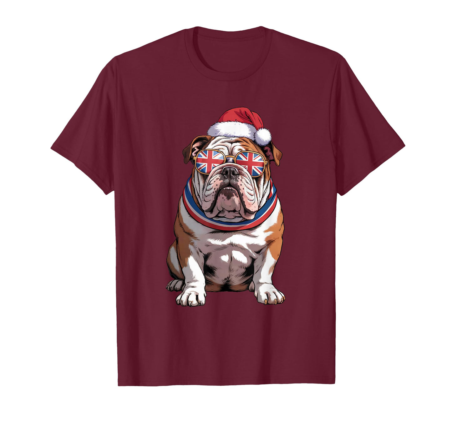 Santa Hat English Bulldog Dog Christmas Xmas Bulldog UK Flag T-Shirt