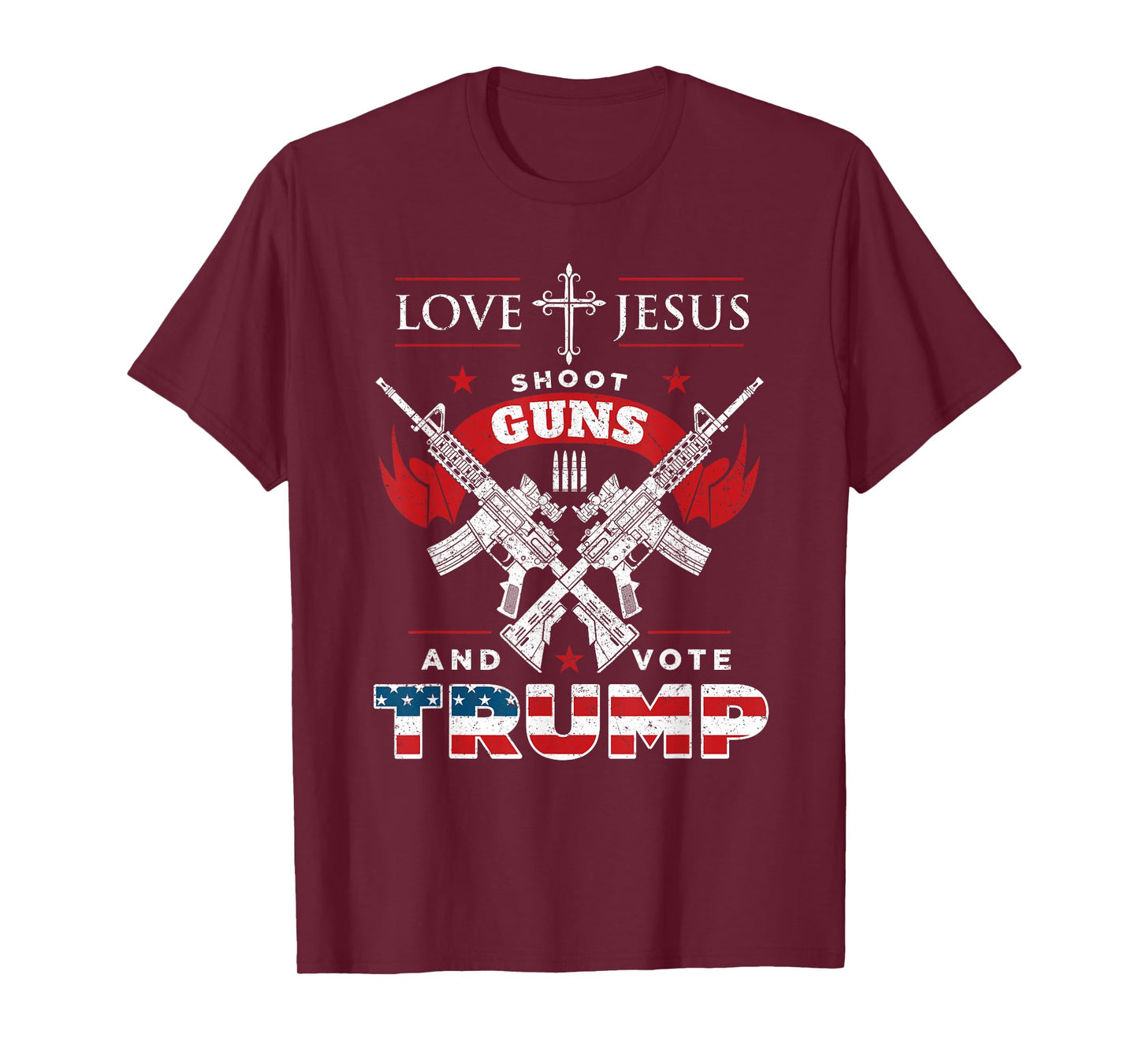 Love Jesus. Shoot Guns. And Vote Trump 2020 Flag T-Shirt