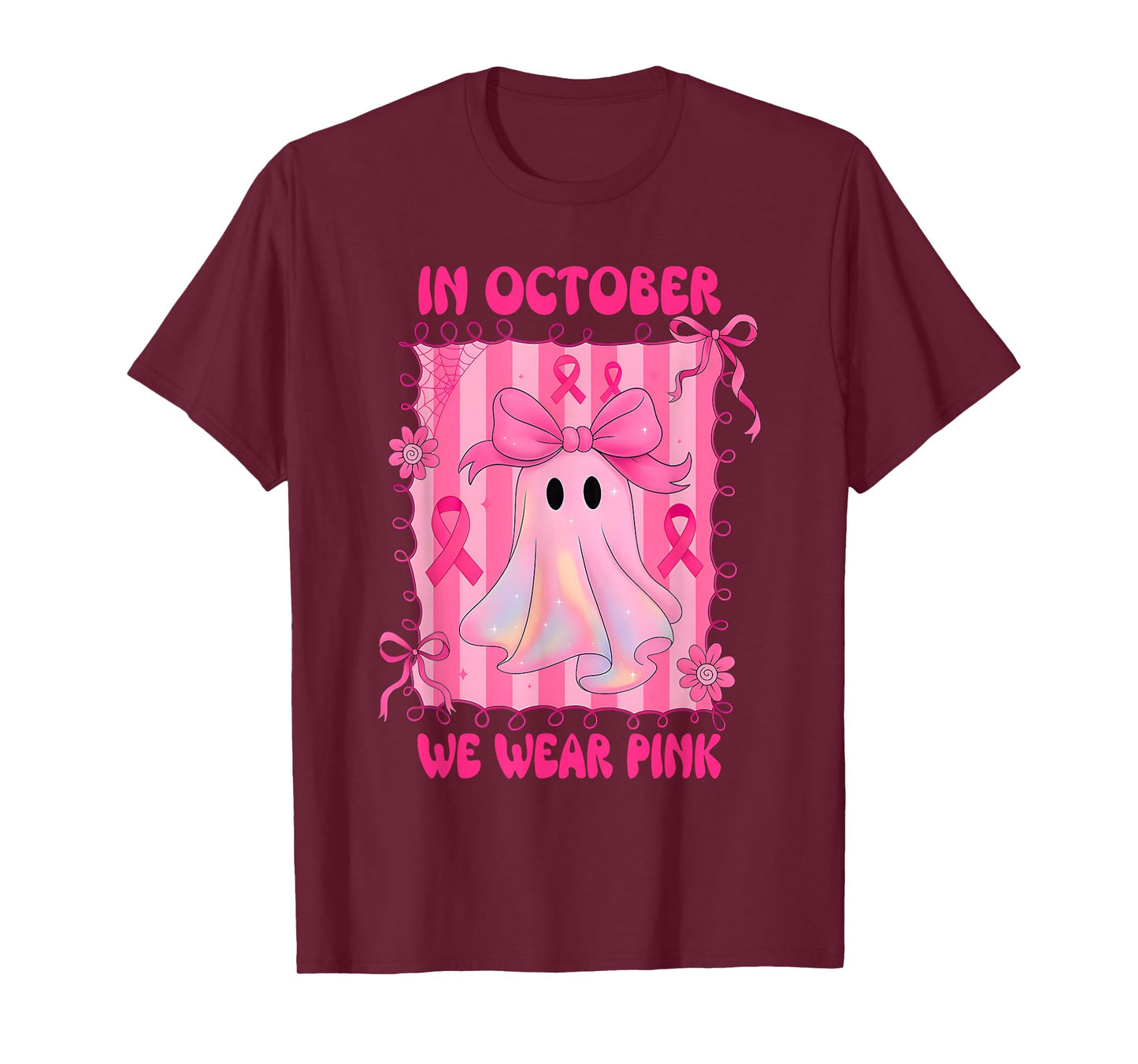 in October We Wear Pink Breast Cancer Awareness Halloween T-Shirt