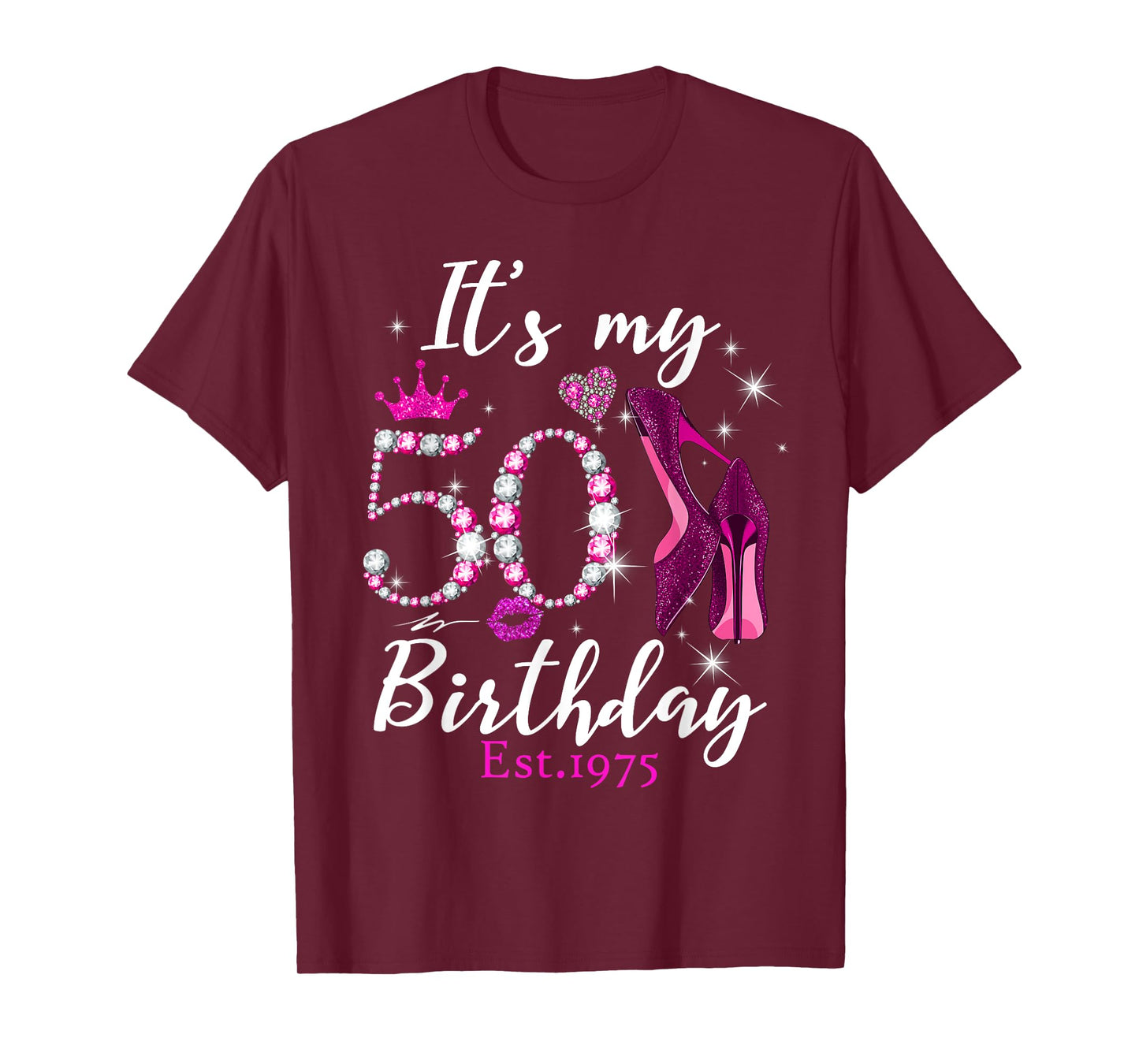 Womens It's My 50th Birthday EST 1975 50 Years Old Diamond T-Shirt