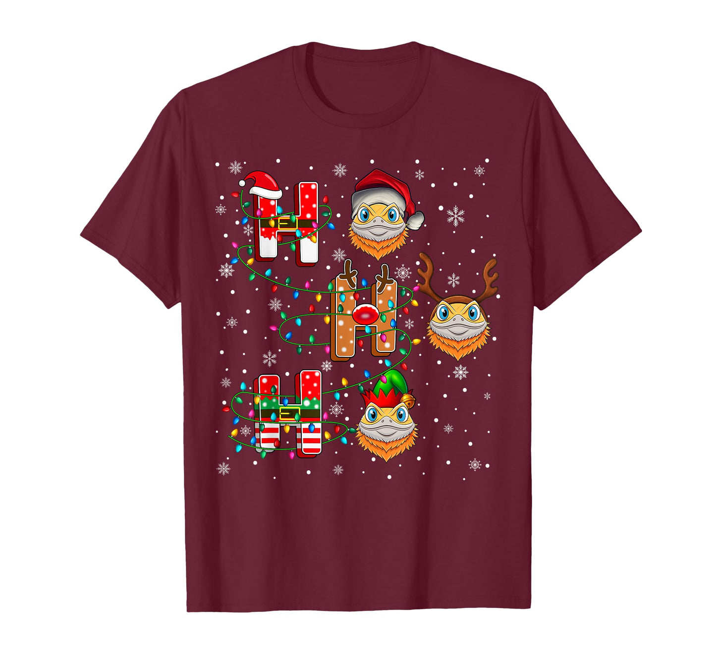 Ho Ho Ho Santa Reindeer Elf Bearded Dragon Animal Christmas T-Shirt