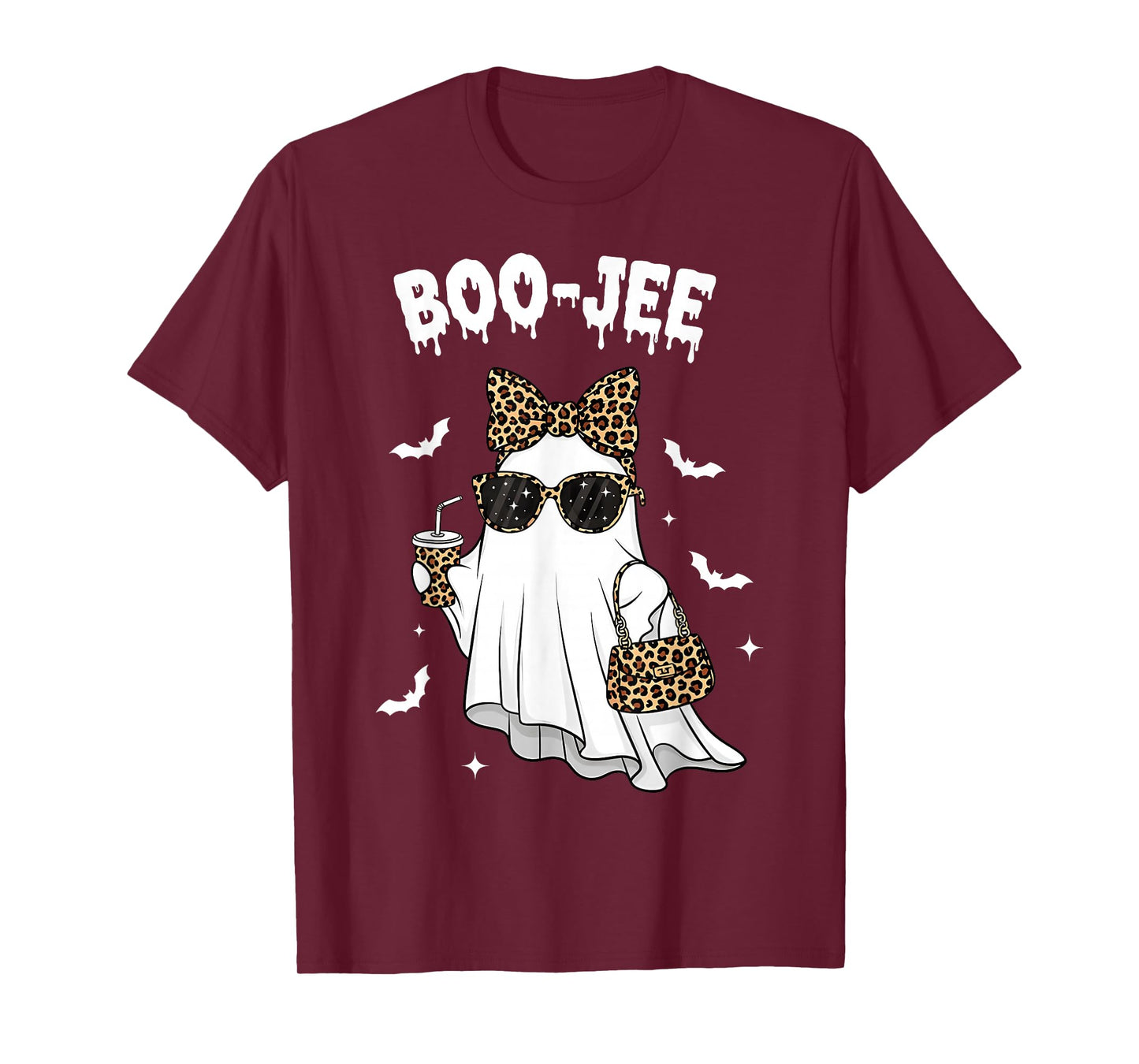 Coquette Leopard Ghost Coffee Boo-JEE Halloween Boujee Ghost T-Shirt