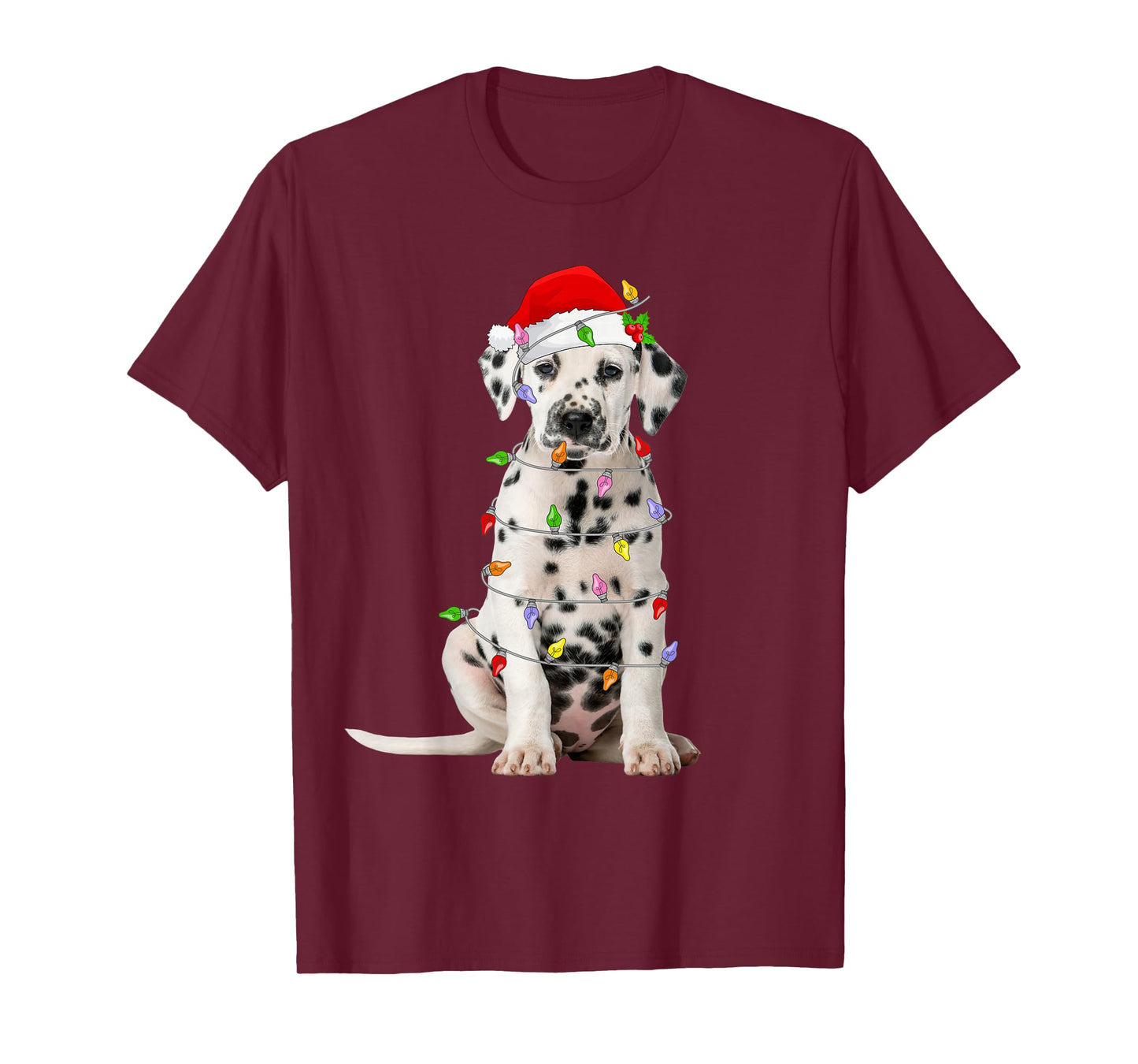 Dalmatian Christmas Santa Hat Lights Funny Pet Dog Xmas T-Shirt