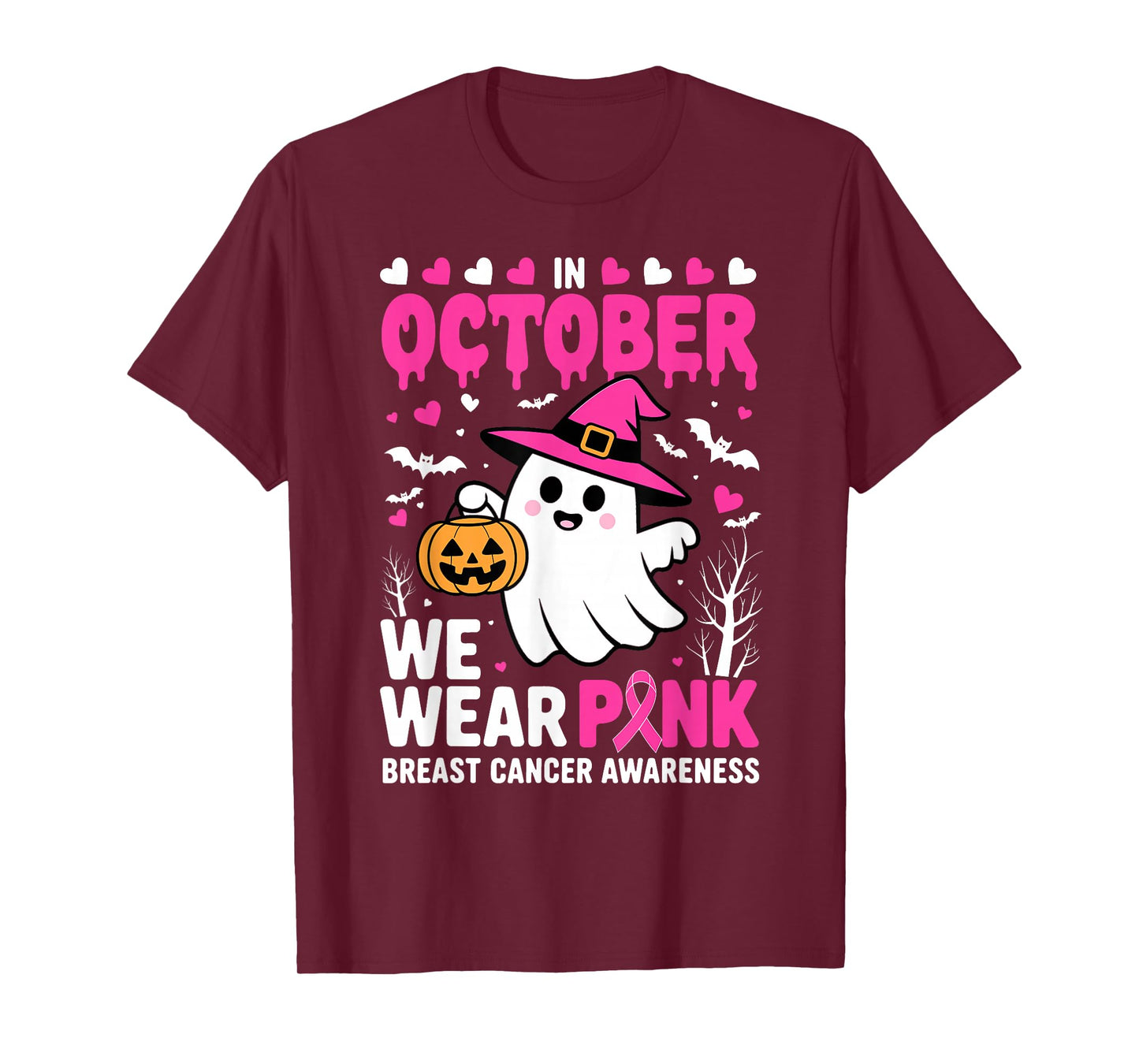 in October we wear Pink Breast Cancer Awareness Halloween T-Shirt