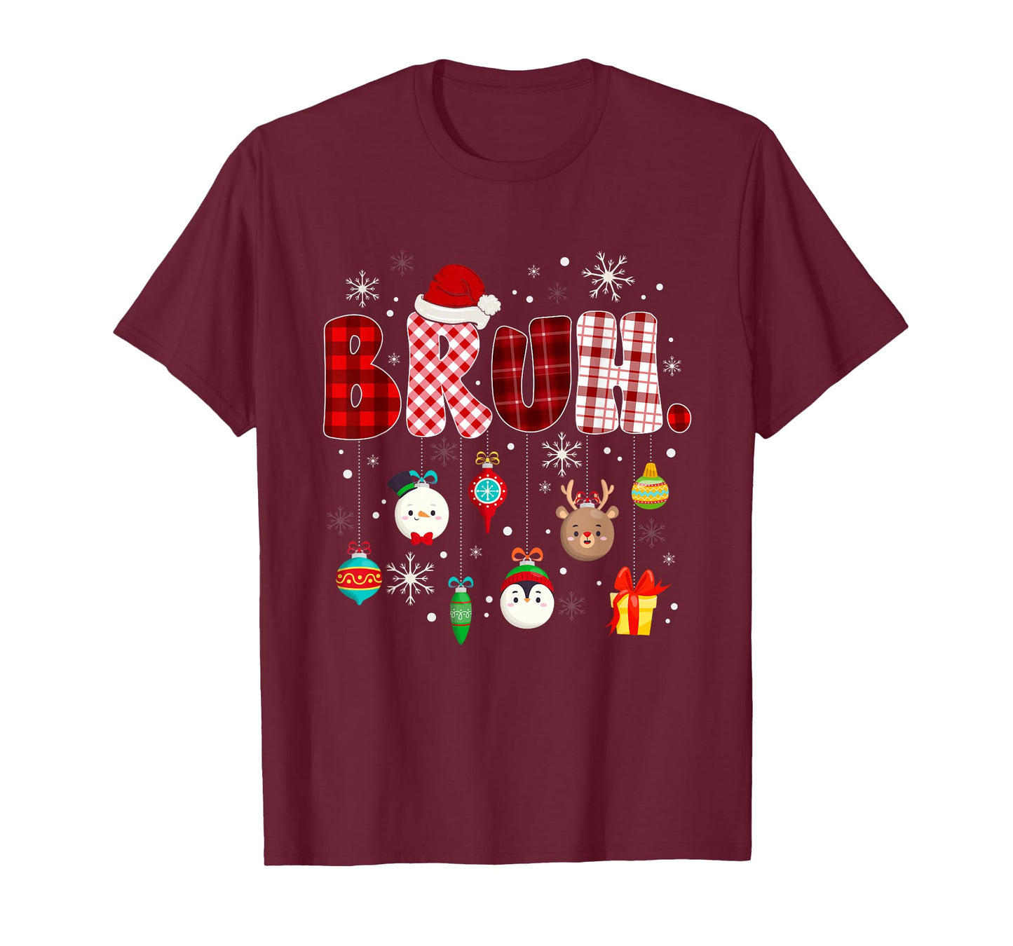 Funny Bruh Christmas Red Buffalo Plaid Xmas Holiday Pajamas T-Shirt