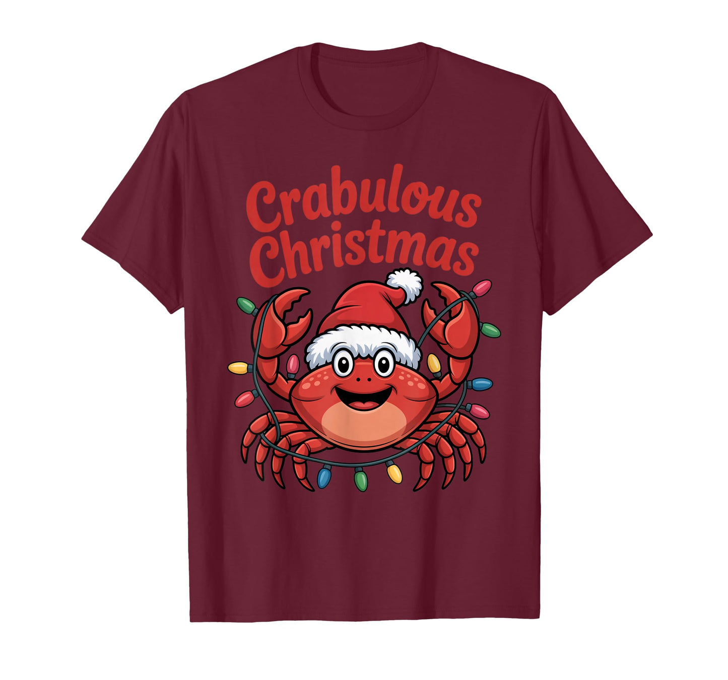 Cheerful Coastal Claus Crabulous Christmas Santa Hat Funny T-Shirt