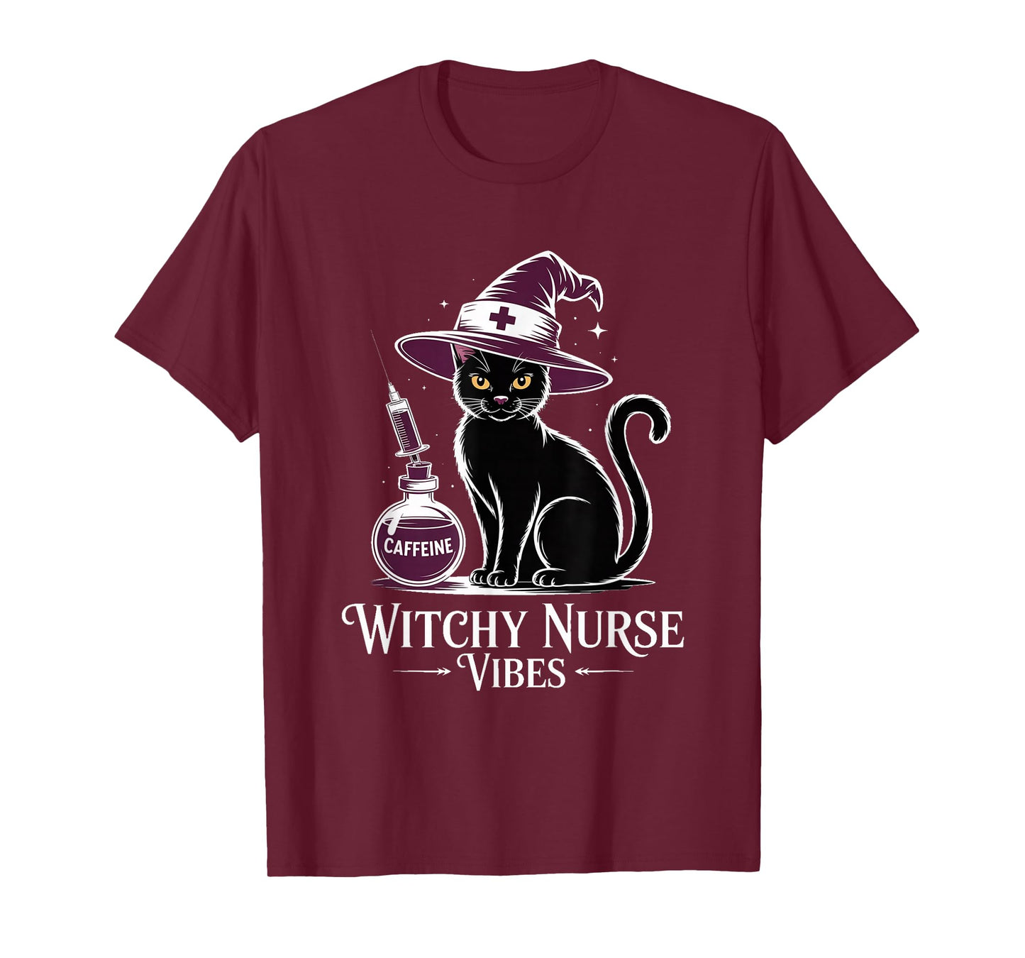Witchy Nurse Vibes Black Cat Halloween | Magical Cat Mom T-Shirt