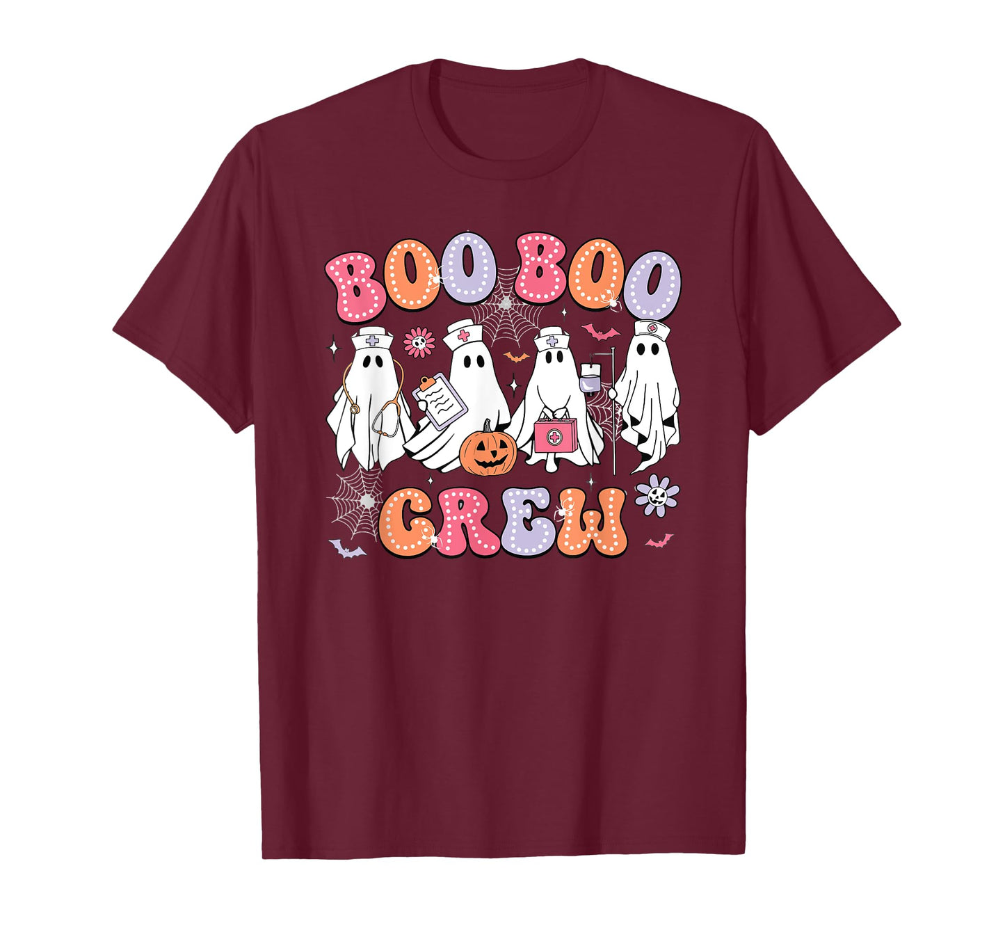 Halloween Nurse Groovy Boo Crew Nurse Funny Ghost Women T-Shirt
