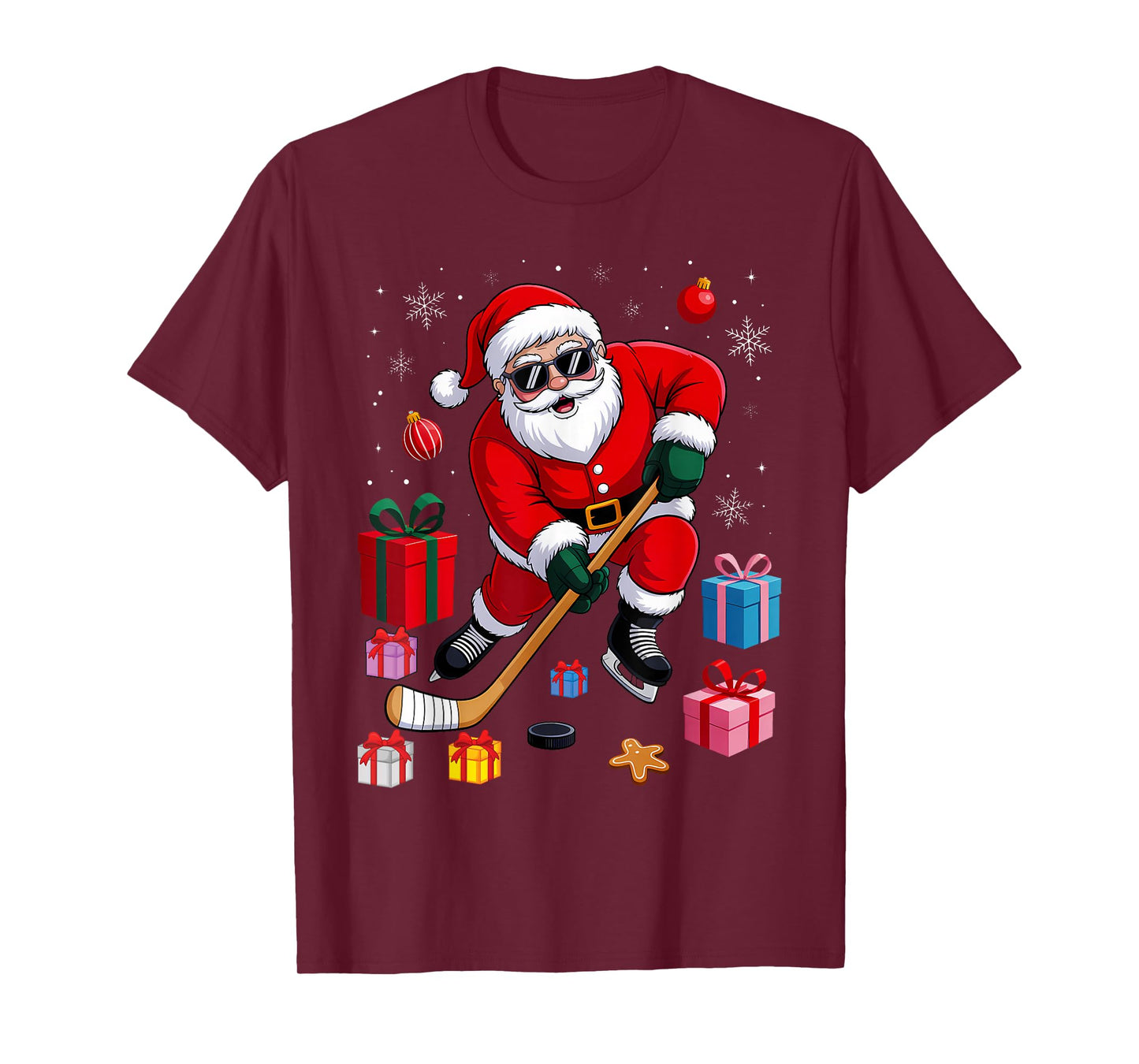 Santa Playing Hockey Cool Christmas Player T-Shirt