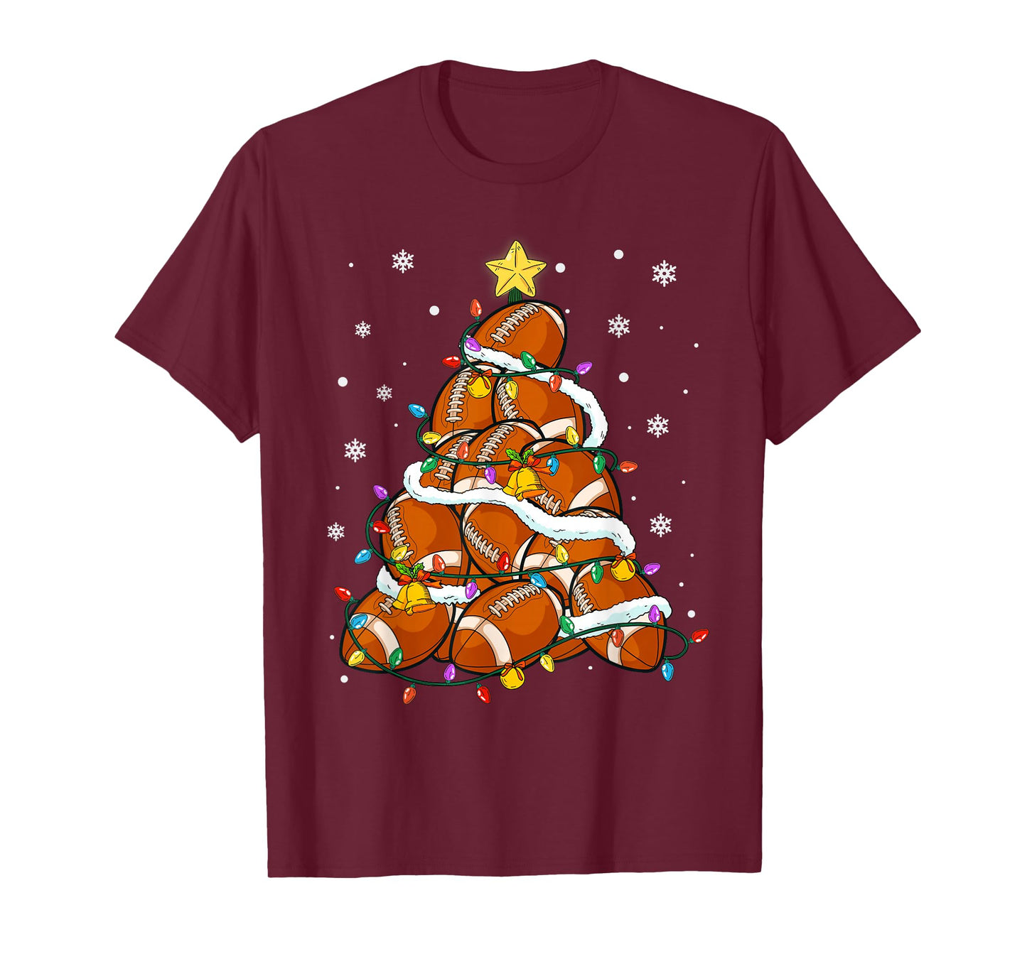 Football Christmas Tree Lights Santa Xmas Sport Men Boy Kids T-Shirt