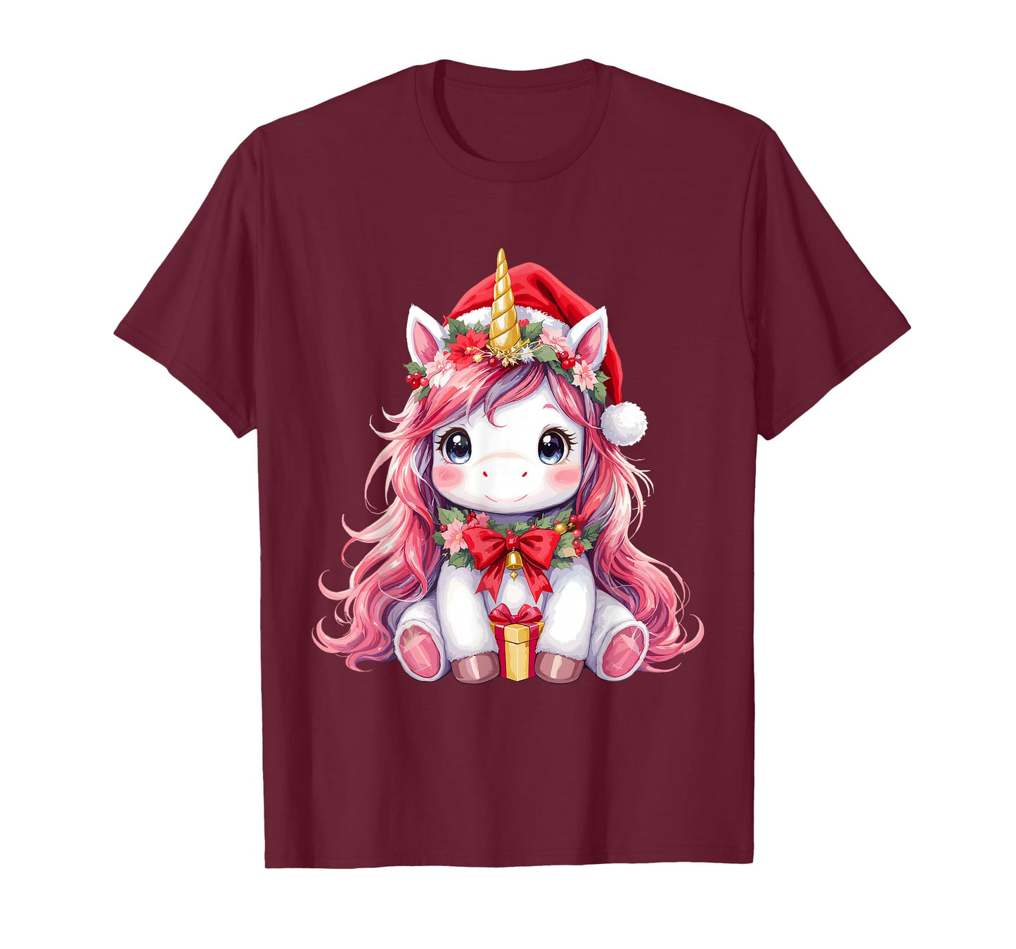 Cute Unicorn Magical Christmas Girls Kids Santa Xmas T-Shirt