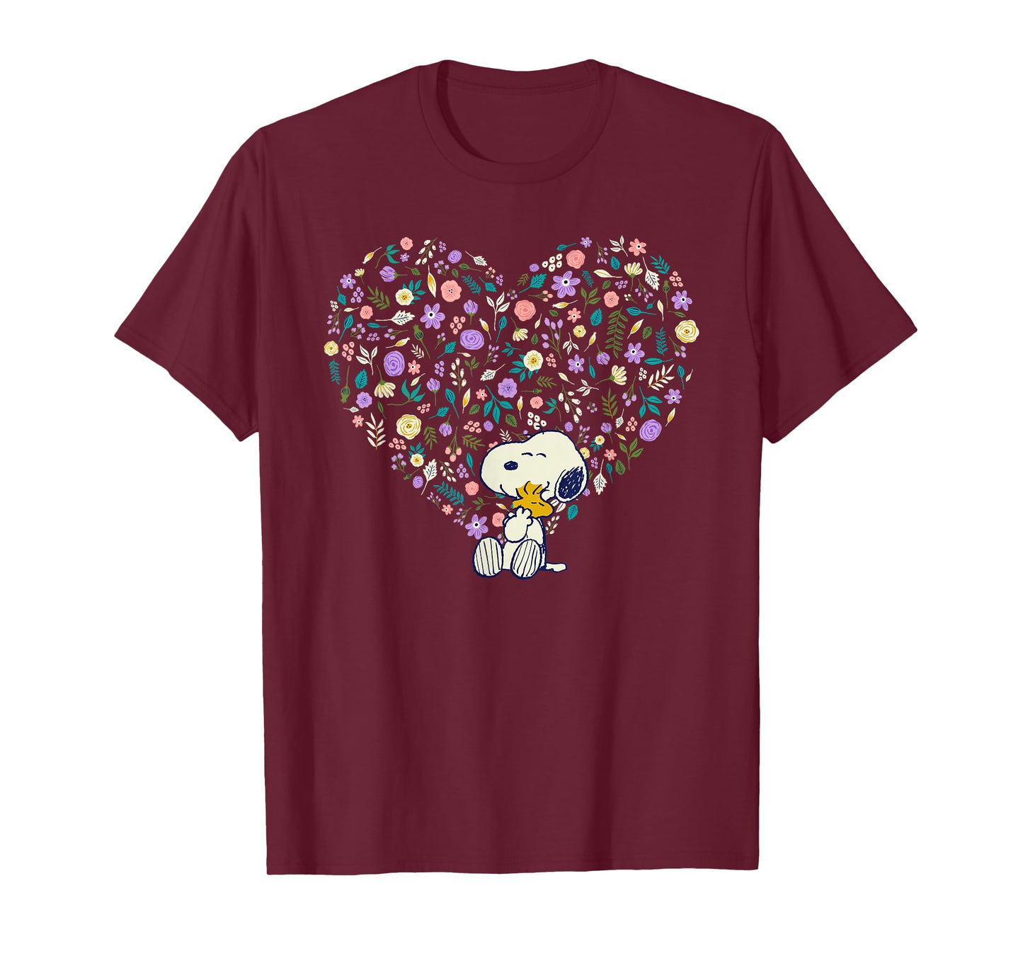 Peanuts Snoopy & Woodstock Hug Floral Heart T-Shirt