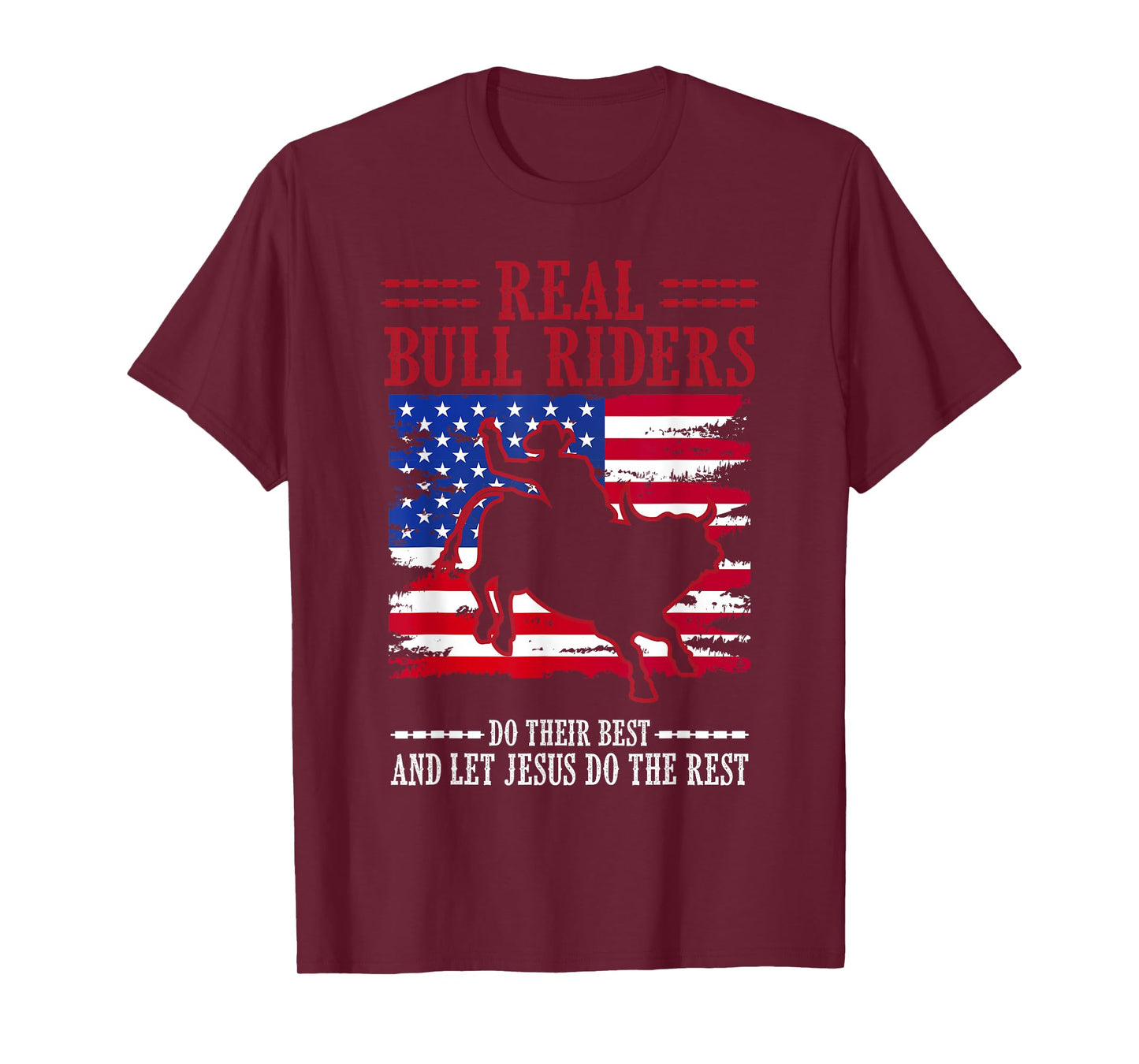 Bull Riding American Flag Rodeo Patriotic Christian Rider T-Shirt